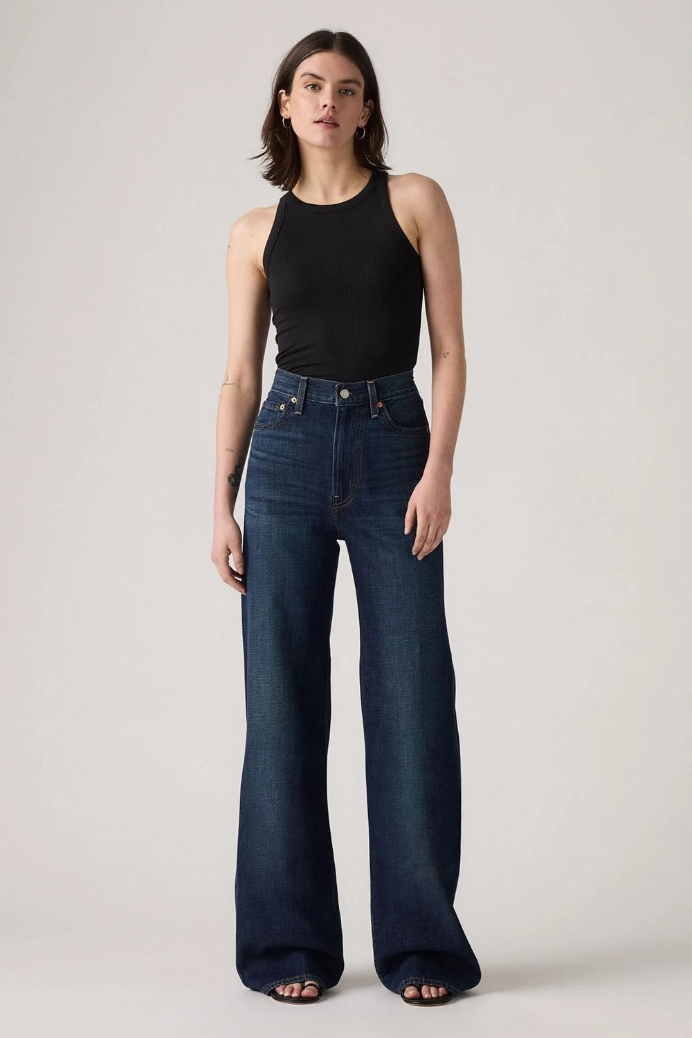 Ribcage Straight Fit Yüksek Bel Düz Paça Jeans Kadın Kot Pantolon 003VD-0003 KOYU MAVİ