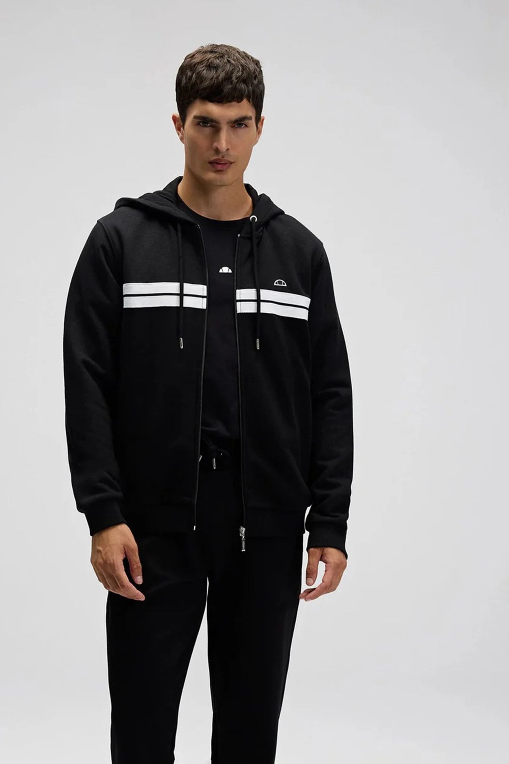 Şerit Detaylı Pamuklu Regular Fit Kapüşonlu Erkek Sweat EM617-BK SİYAH