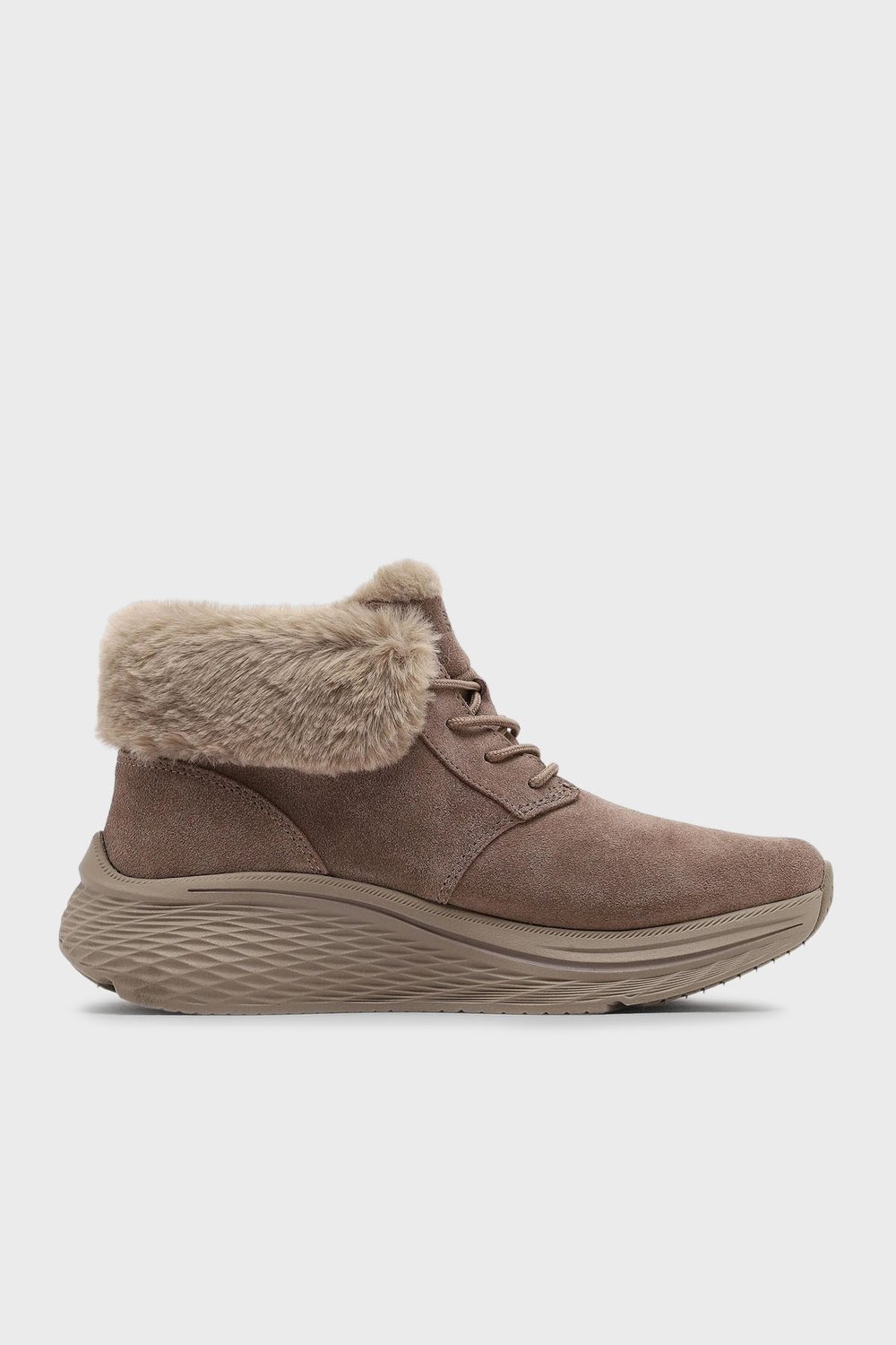 Skechers Max Cushioning Elite 2.0 Boot Snow Daze Logolu Bağcıklı Peluş Detaylı Bayan Bot 144368 DKTP KOYU BEJ
