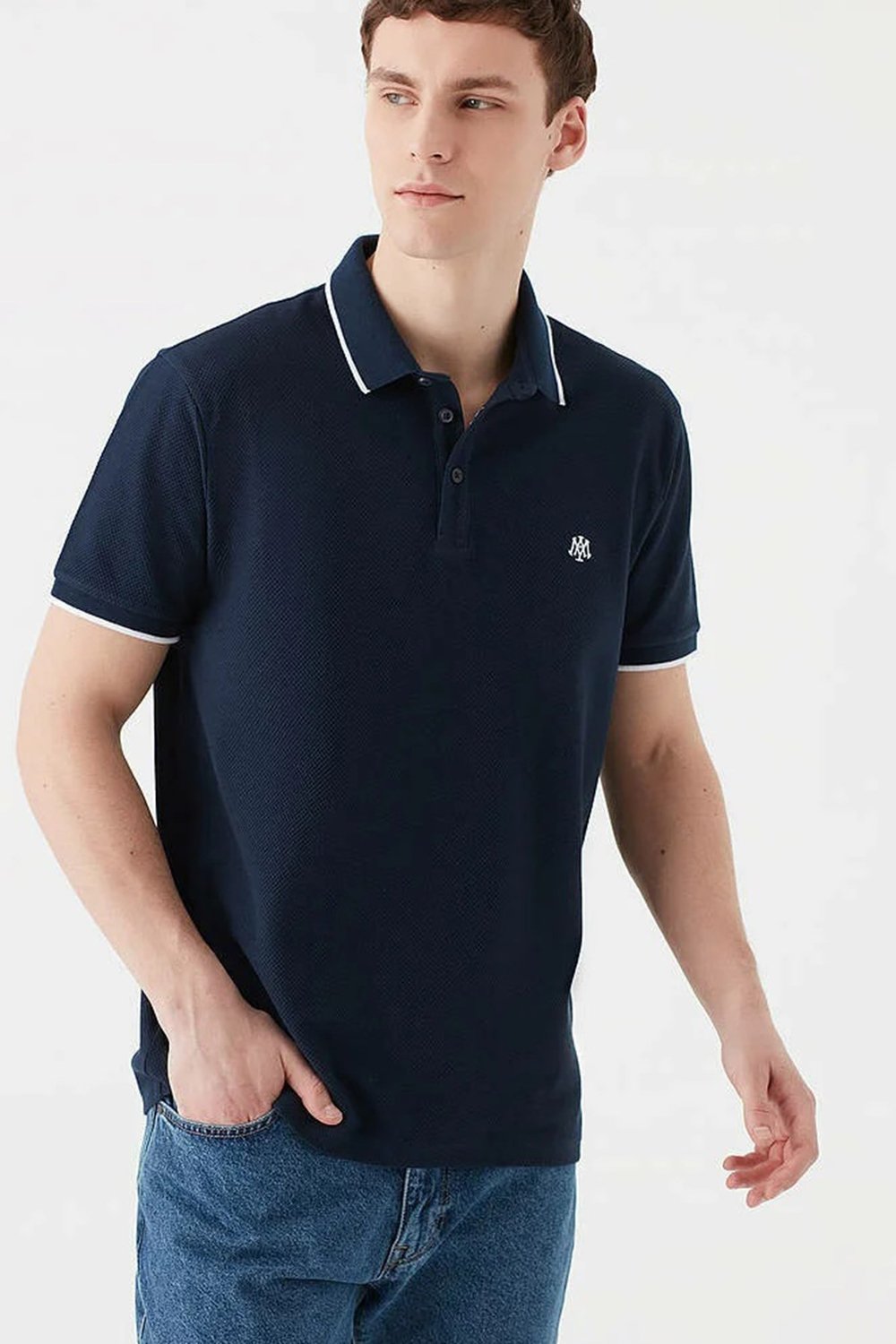 Slim Fit % 100 Pamuk Düğmeli Erkek Polo Yaka T Shirt 066039-30651 LACİVERT