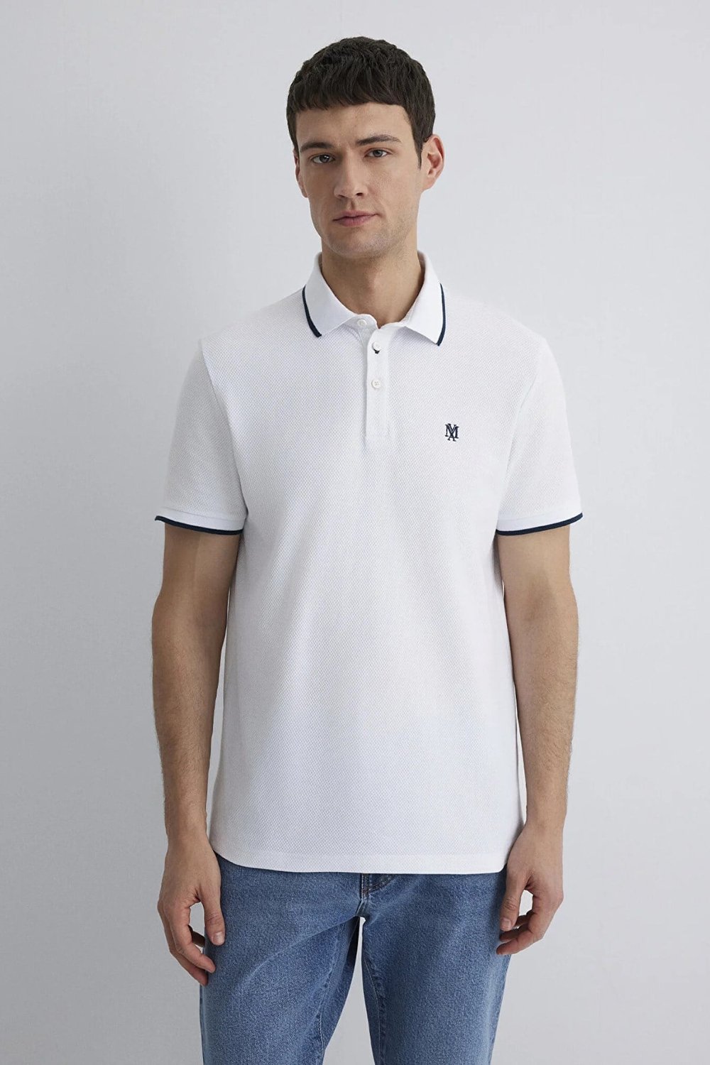 Slim Fit % 100 Pamuk Düğmeli Polo T Shirt Erkek Polo Yaka T Shirt 066039-620 BEYAZ
