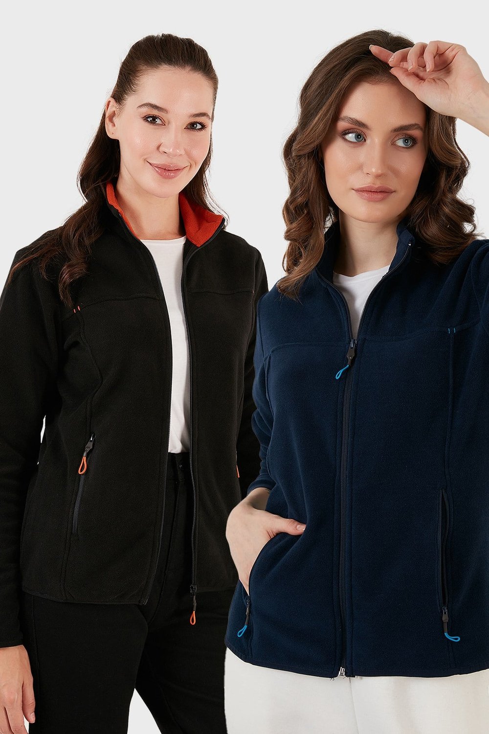 Slim Fit Anti-Pilling Tüylenme Yapmayan Fermuarlı Cepli Hırka 2' li Paket Kadın Polar 5907002S2 LACİVERT-SİYAH