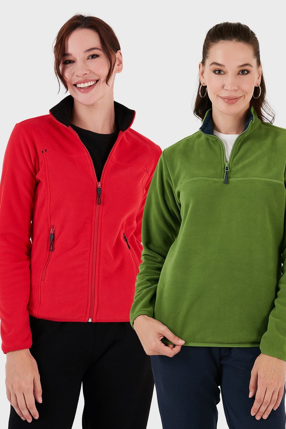 Slim Fit Yumuşak Dokulu Anti-Pilling Tüylenme Yapmayan 2'li Paket Kadın Polar 590700200S2 Fıstık Yeşil-Kırmızı