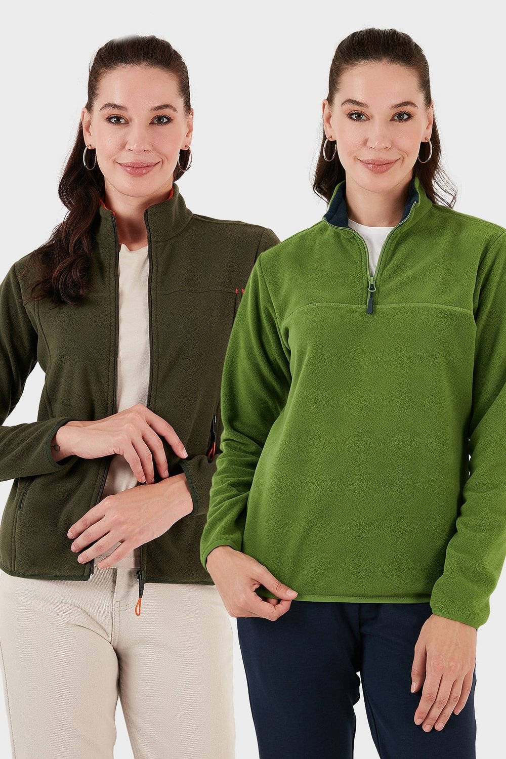 Slim Fit Yumuşak Dokulu Anti-Pilling Tüylenme Yapmayan 2'li Paket Kadın Polar 590700200S2 Fıstık Yeşil-Haki