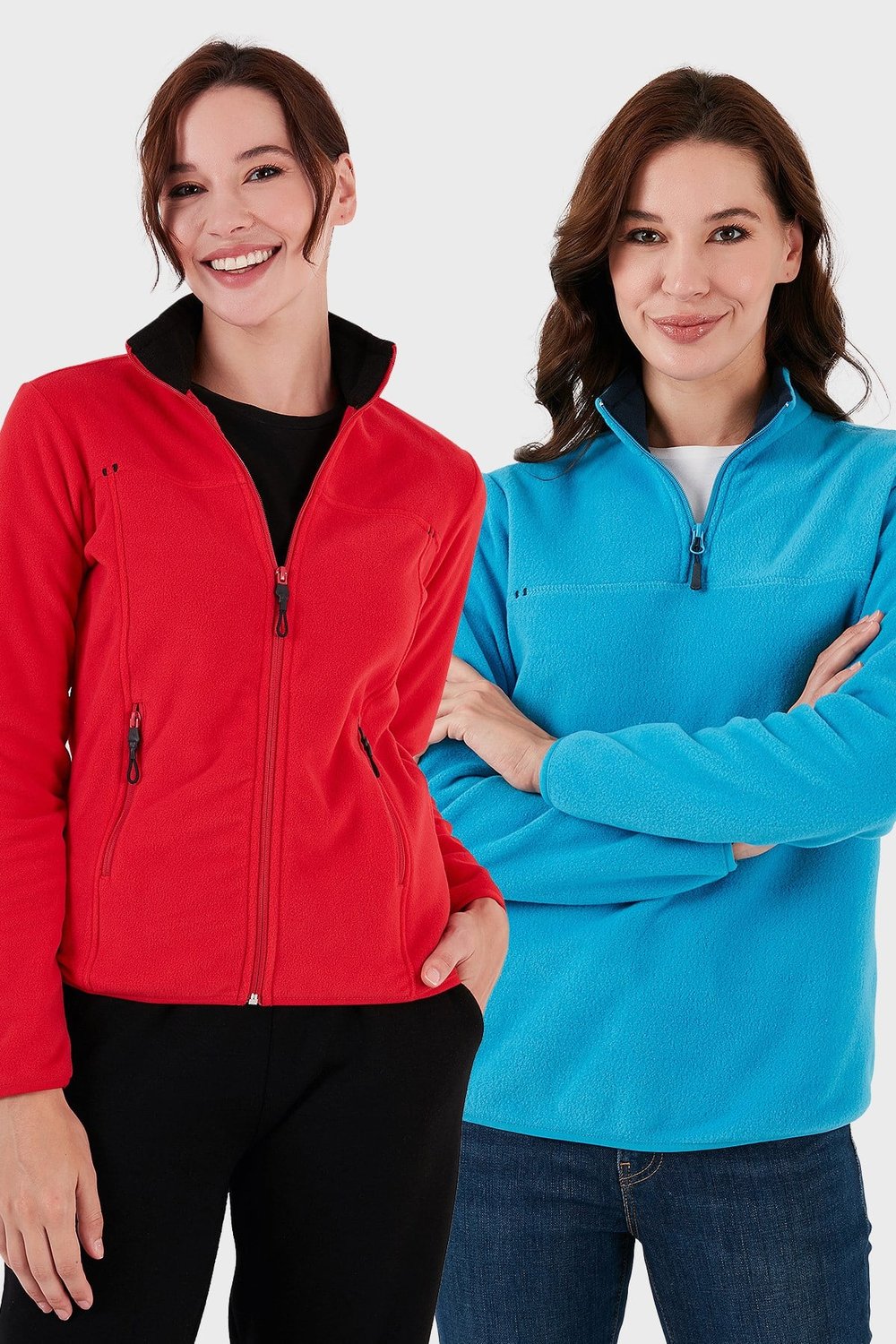 Slim Fit Yumuşak Dokulu Anti-Pilling Tüylenme Yapmayan 2'li Paket Kadın Polar 590700200S2 Turkuaz-Kırmızı