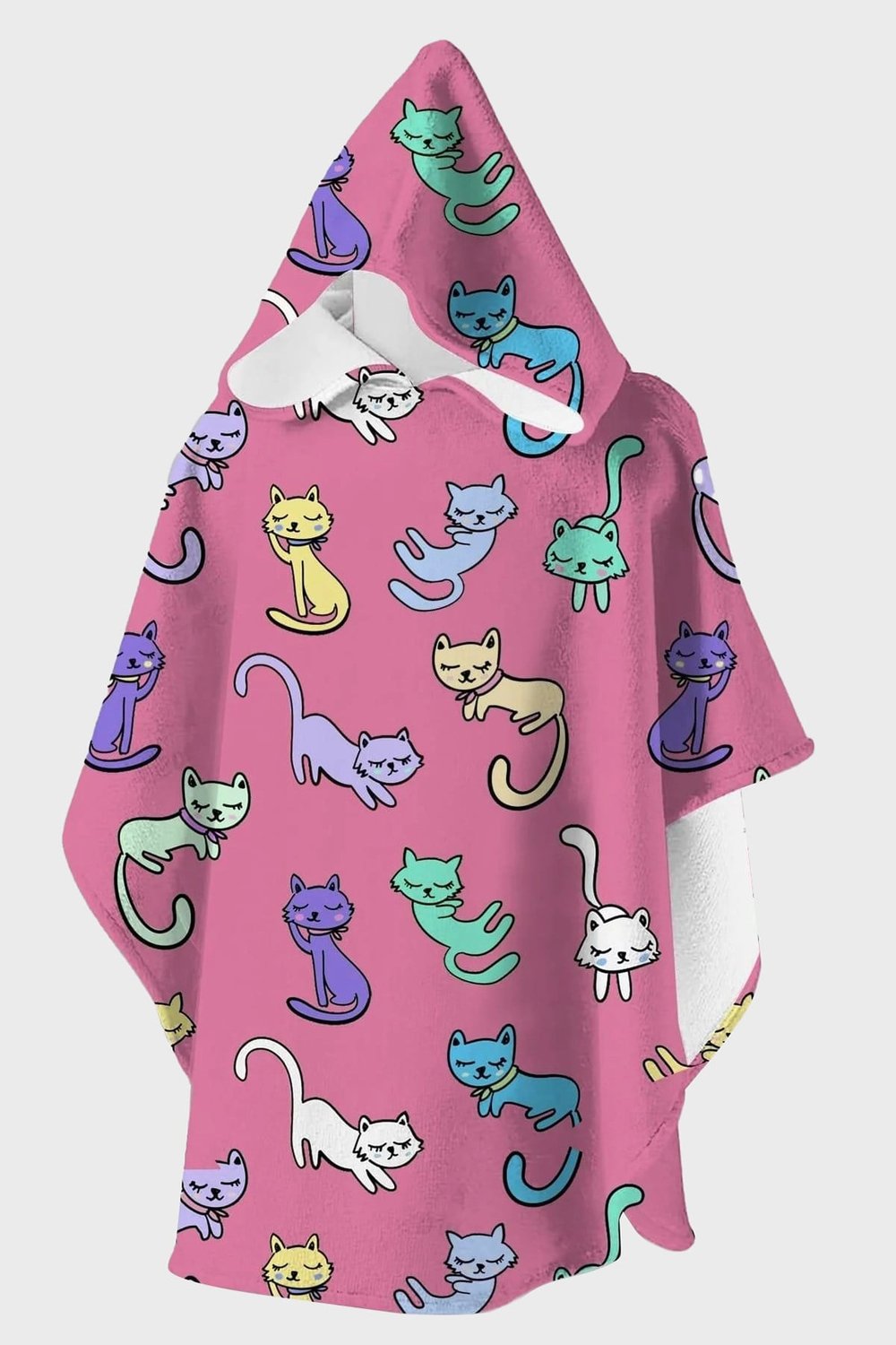 Slipstop Kitties Kedi Baskılı Pamuklu Kapüşonlu Uv Korumalı Havlu Kız Çocuk Panço SP2511000001 PEMBE