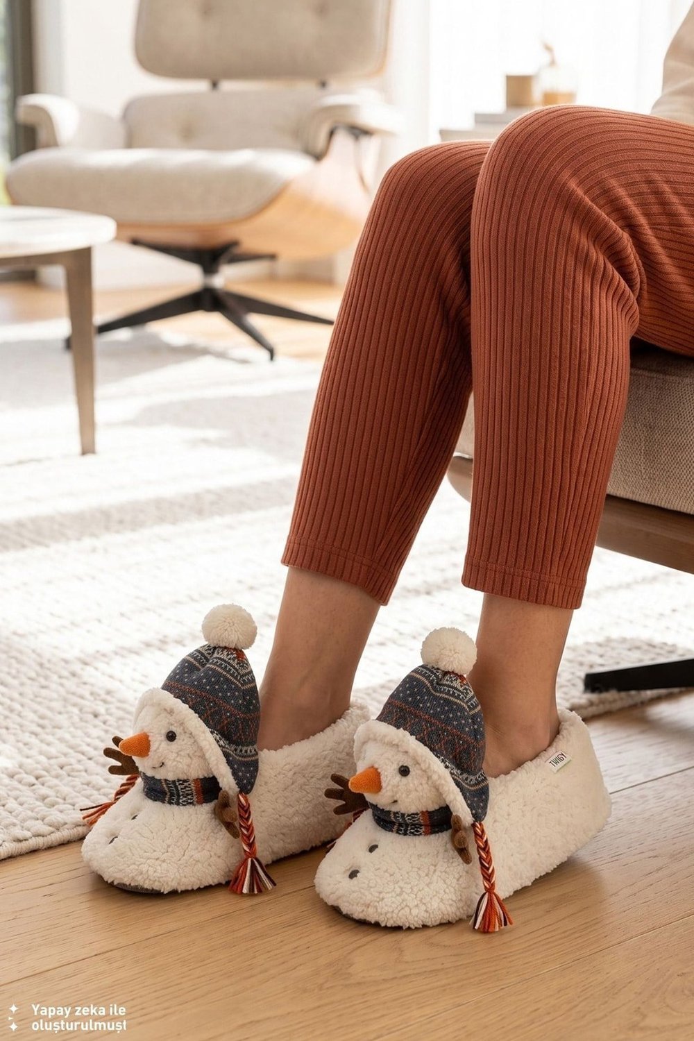 Tw Snowman Hayvan Figürlü Kaymaz Tabanlı Kadın Panduf JJ0560 BEYAZ