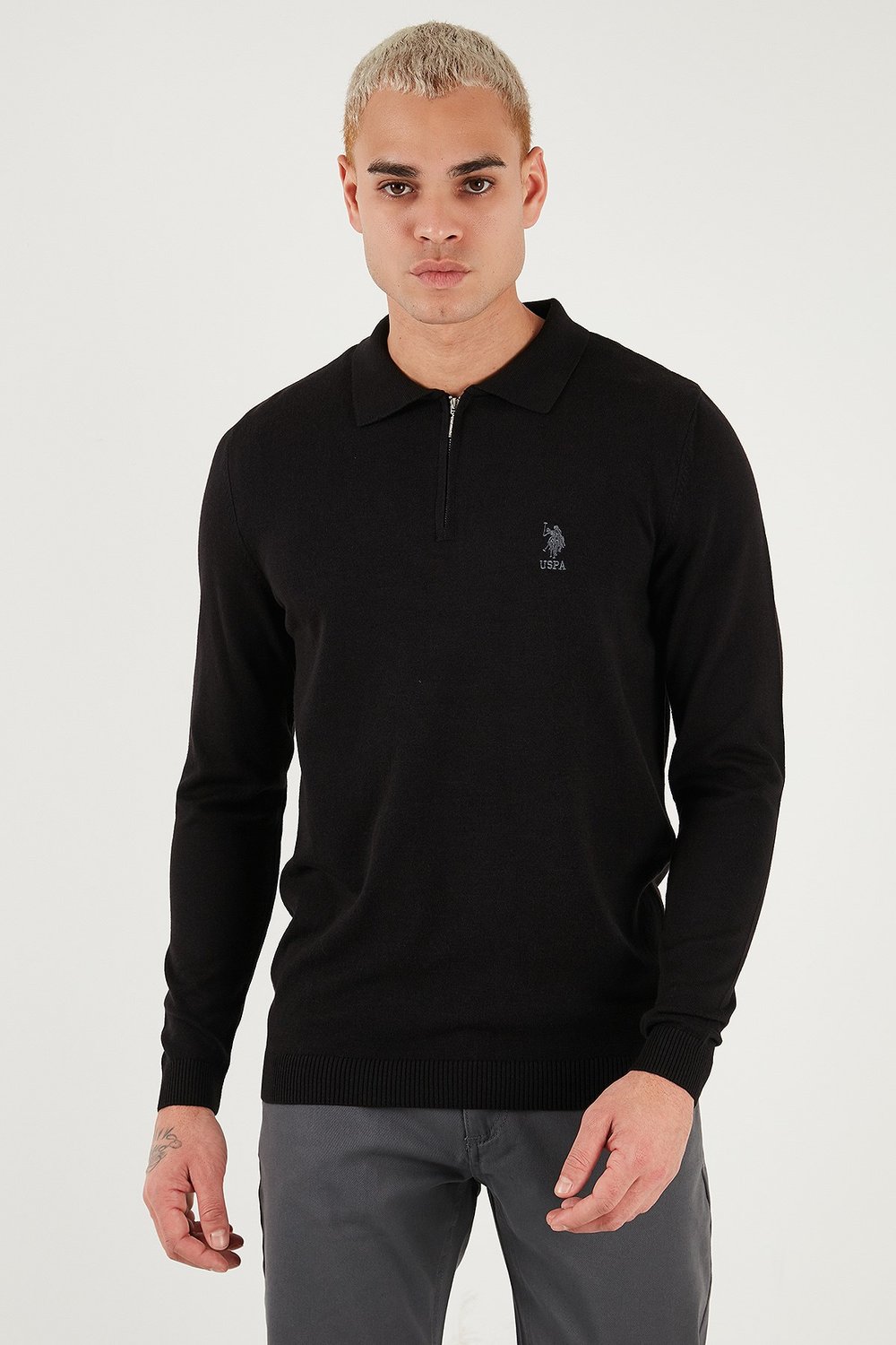 U.S. Polo Pamuklu Comfort Fit Polo Yaka Erkek Kazak G081SZ0TK2236535 SİYAH