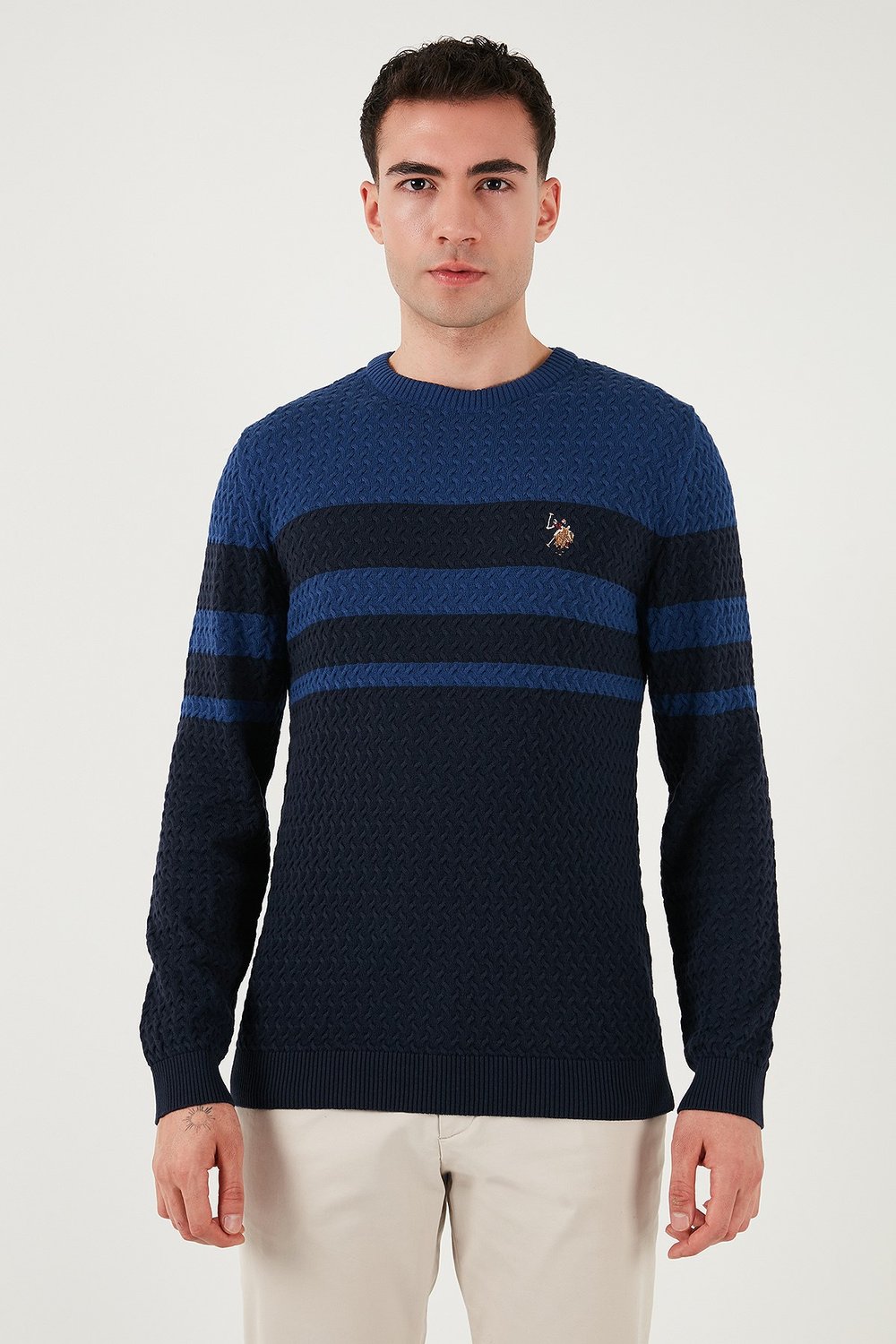 U.S. Polo Pamuklu Slim Fit Bisiklet Yaka Erkek Kazak G081SZ0TK2235801 LACİVERT