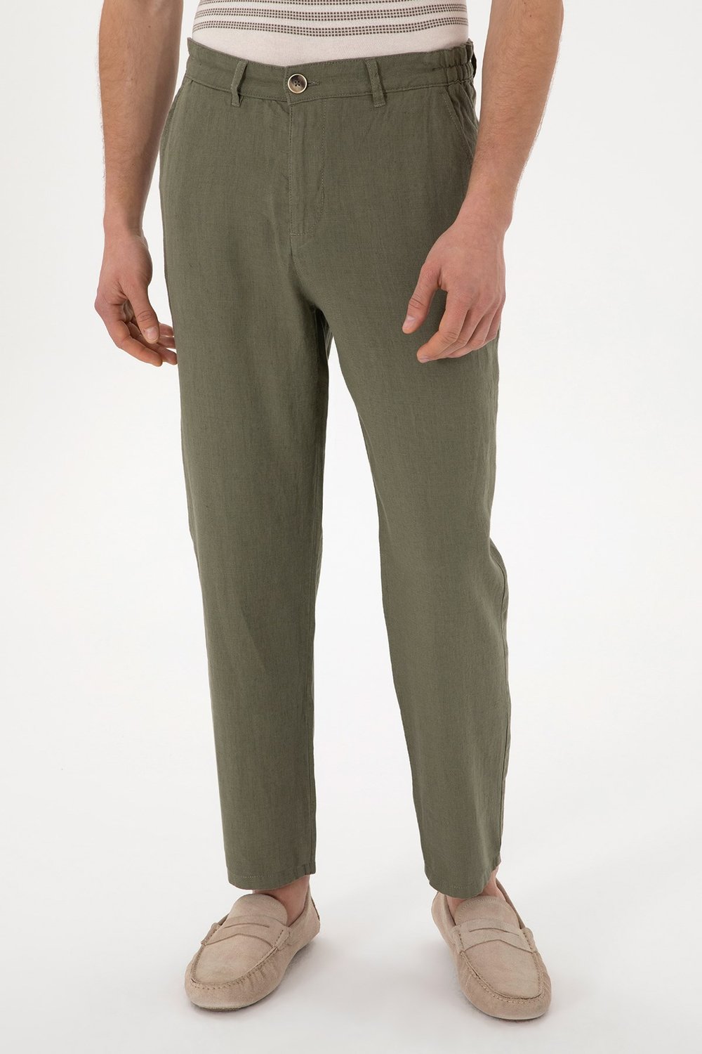 U.S. Polo Carrot Fit Normal Bel Daralan Paça Keten Erkek Pantolon G081SZ0782106438 KOYU HAKİ