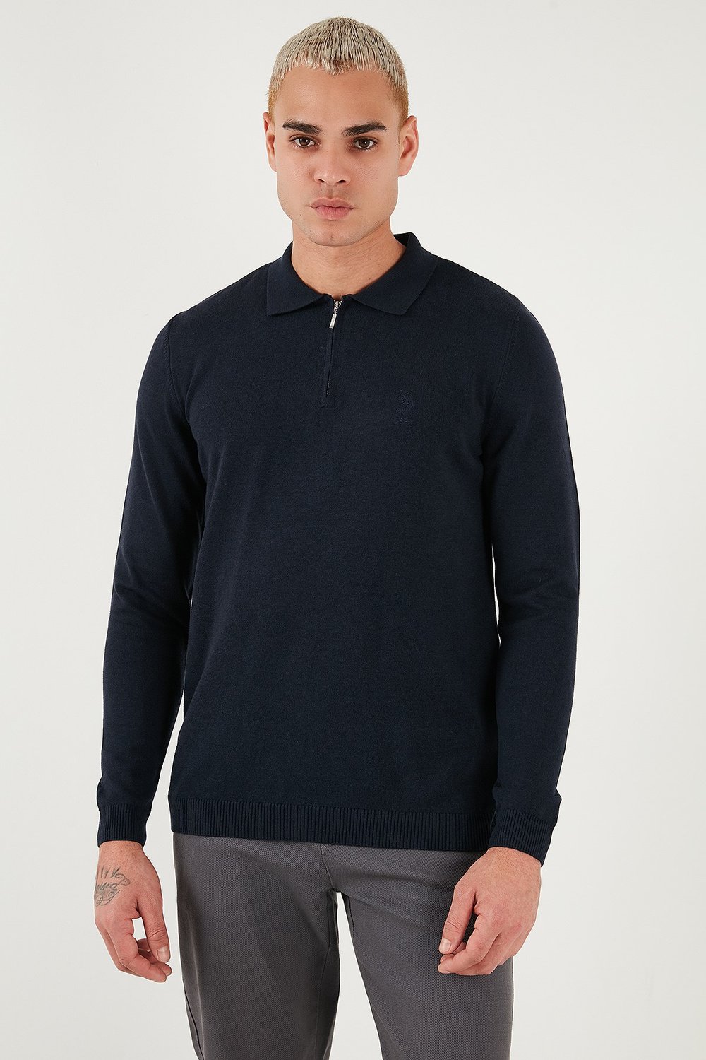 U.S. Polo Pamuklu Comfort Fit Polo Yaka Erkek Kazak G081SZ0TK2236535 LACİVERT
