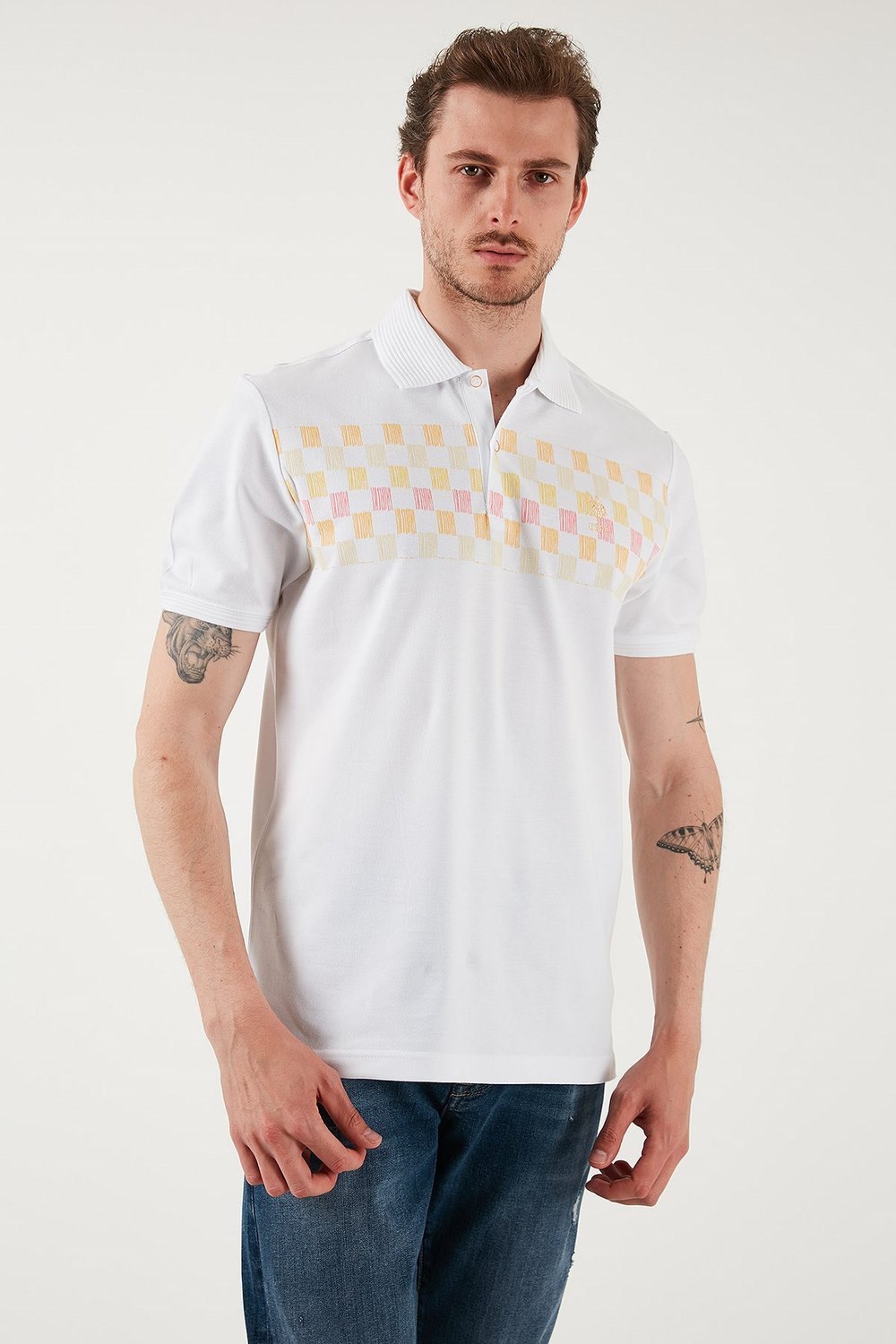 U.S. Polo Desenli % 100 Pamuk Regular Fit Düğmeli Erkek Polo Yaka T Shirt G081SZ0112107687 Kavun
