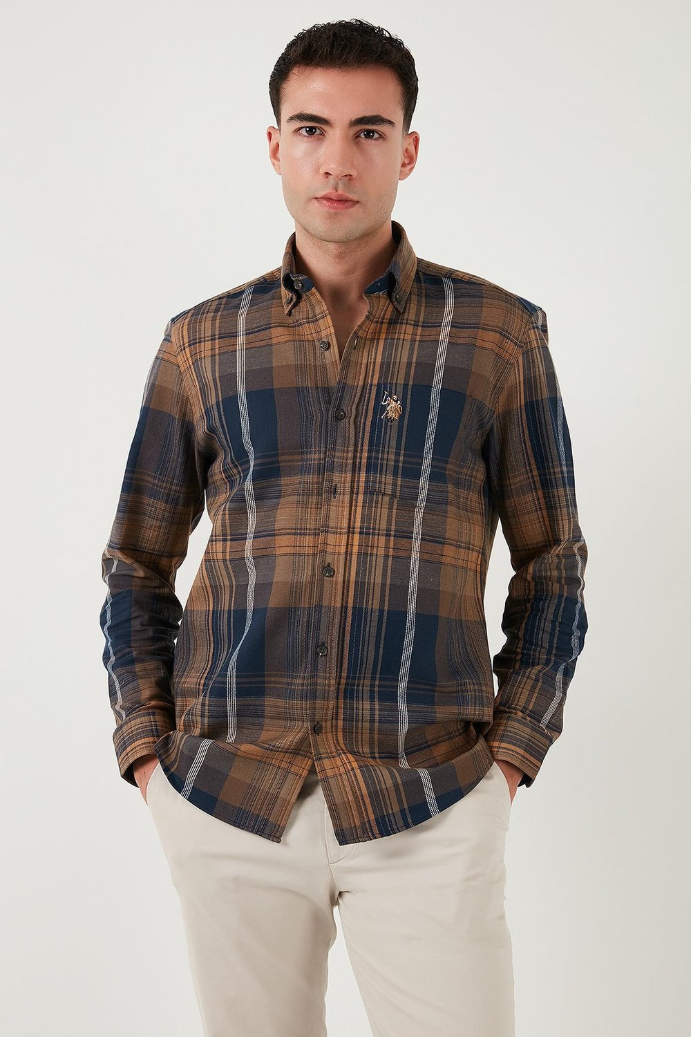 U.S. Polo Pamuklu Regular Fit Ekoseli Uzun Kollu Erkek Gömlek G081SZ0042235800 Bisküvi