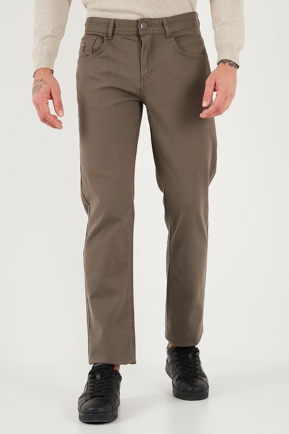 U.S. Polo Pamuklu Slim Fit Düz Paça Erkek Pantolon G081SZ0782237485 Vizon