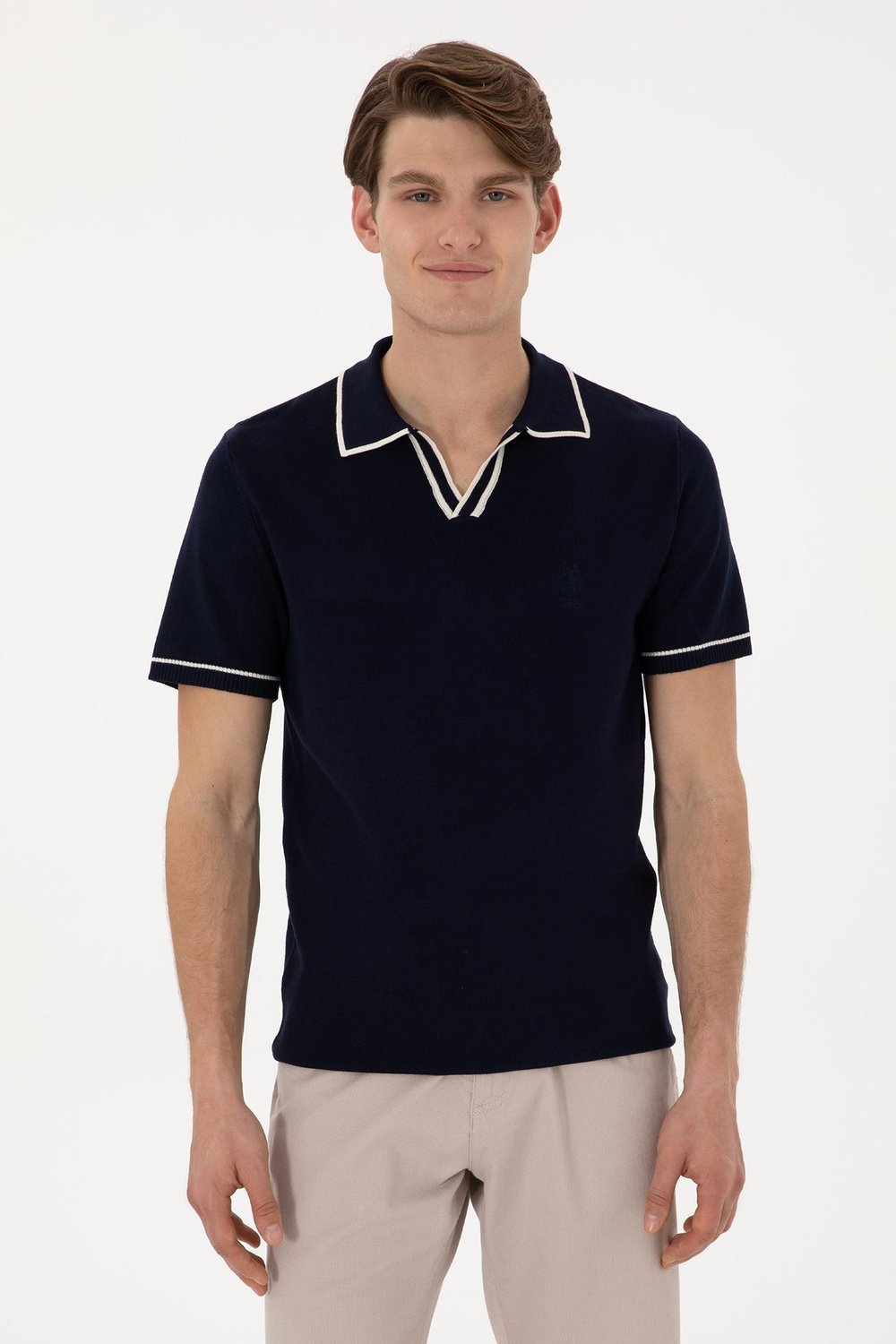 U.S. Polo Logolu Slim Fit Polo Yaka Kısa Kollu Erkek Kazak G081SZ0TKPU9469 LACİVERT