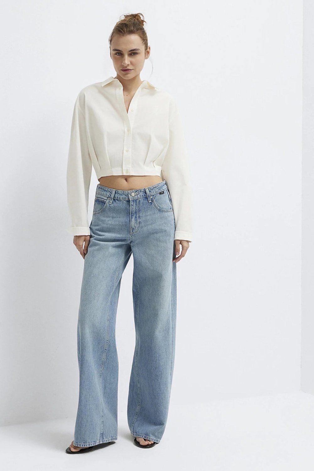 Wide Leg Yüksek Bel Geniş Paça Jeans Kadın Kot Pantolon 1010763-A3902 AÇIK MAVİ