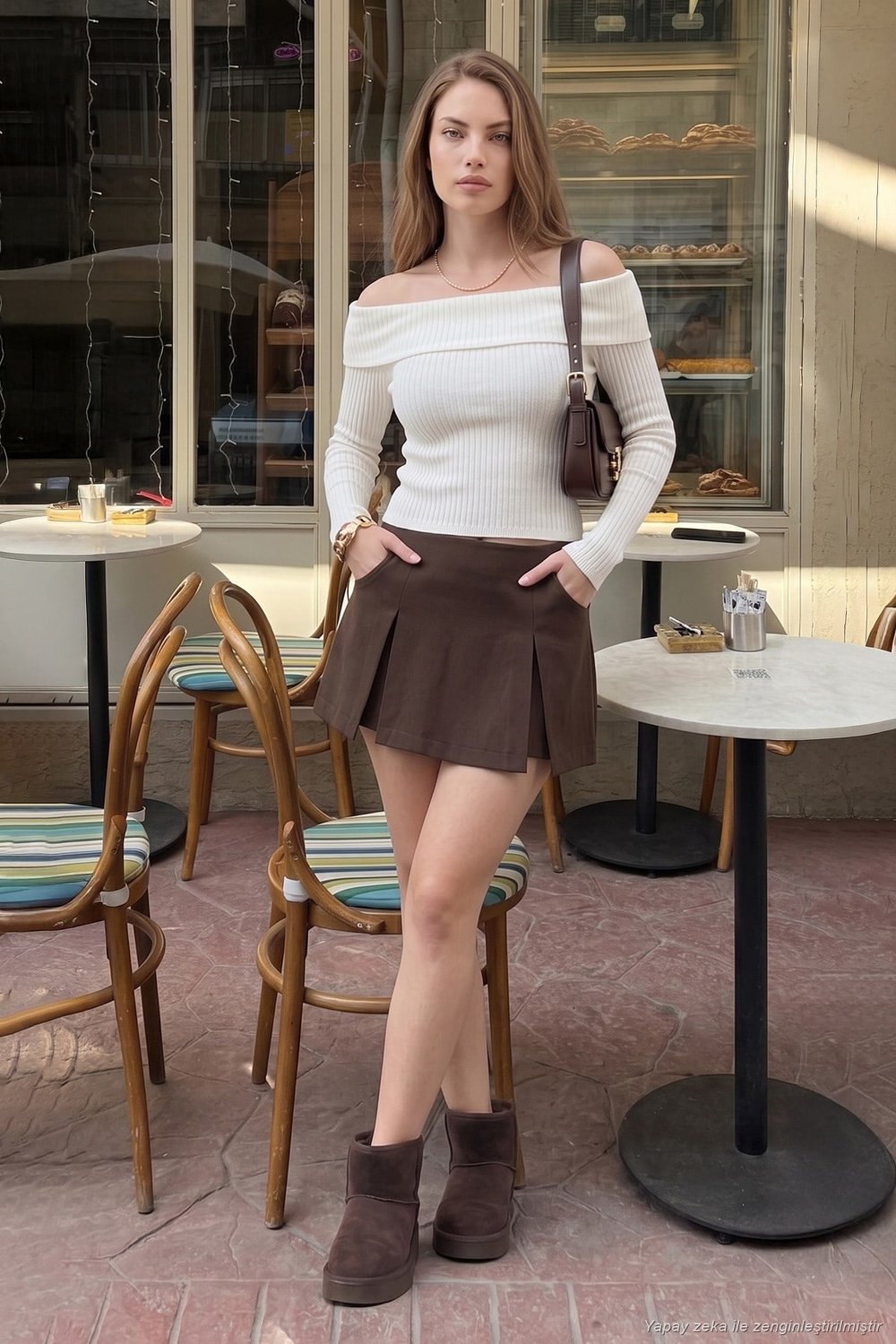 Yüksek Bel Pile Detaylı Mini Kadın Şort Etek 5866915 KAHVE