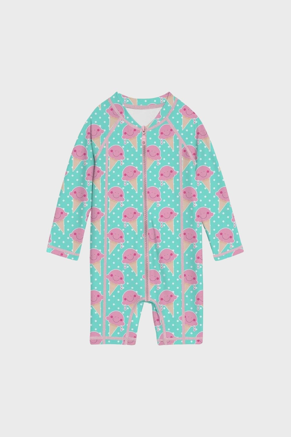 Yummy Long Sleeve Desenli Uv Korumalı Kız Çocuk Mayo SM2671001302 Turkuaz-Pembe