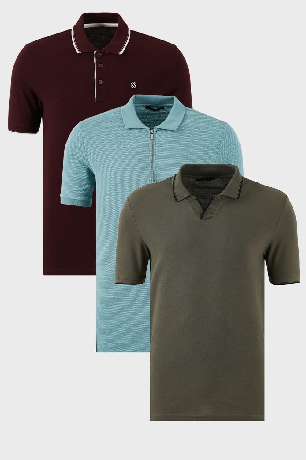 Buratti Pamuklu Regular Fit 3'lü Paket Erkek Polo Yaka T Shirt 59029641518S3 Haki-Vişne-Beyaz-Mavi