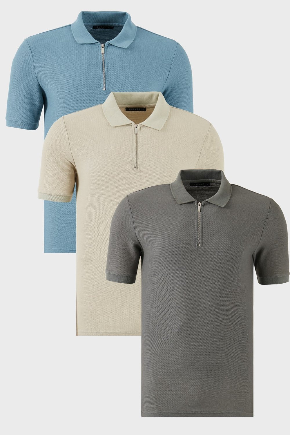 Buratti Pamuklu Regular Fit Yarım Fermuarlı 3'lü Paket Erkek Polo Yaka T Shirt 5902434S3 Taş-Açık Haki-Mavi