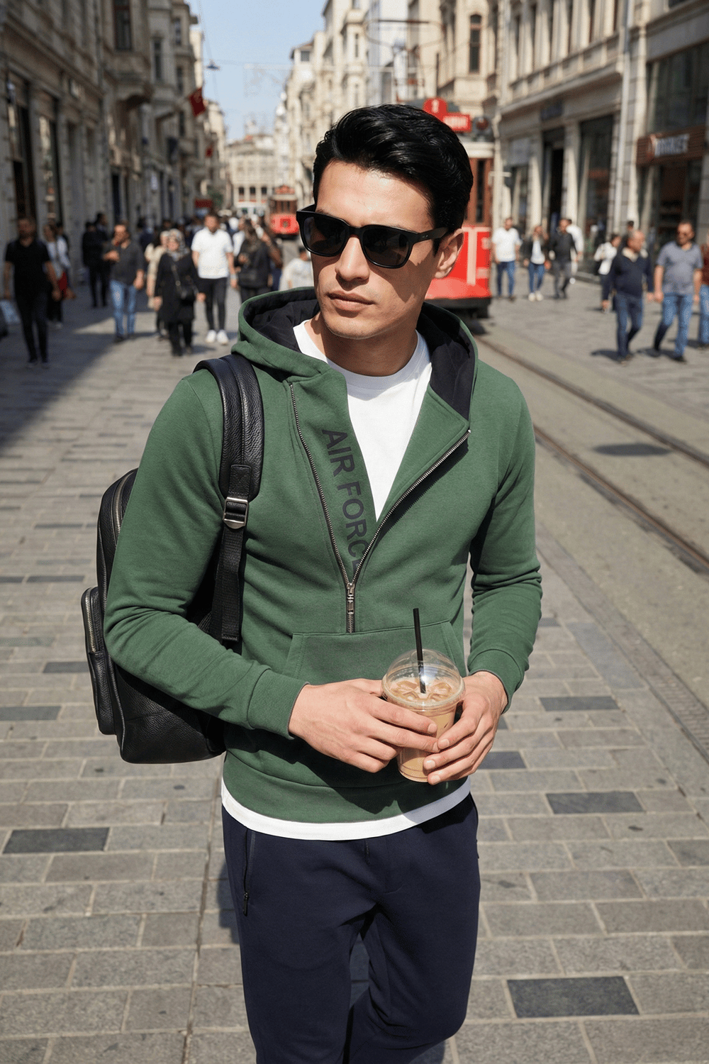 Buratti Pamuklu Slim Fit Kanguru Cepli Fermuar Detaylı Kapüşon Yaka Erkek Sweat 575707 NEFTİ