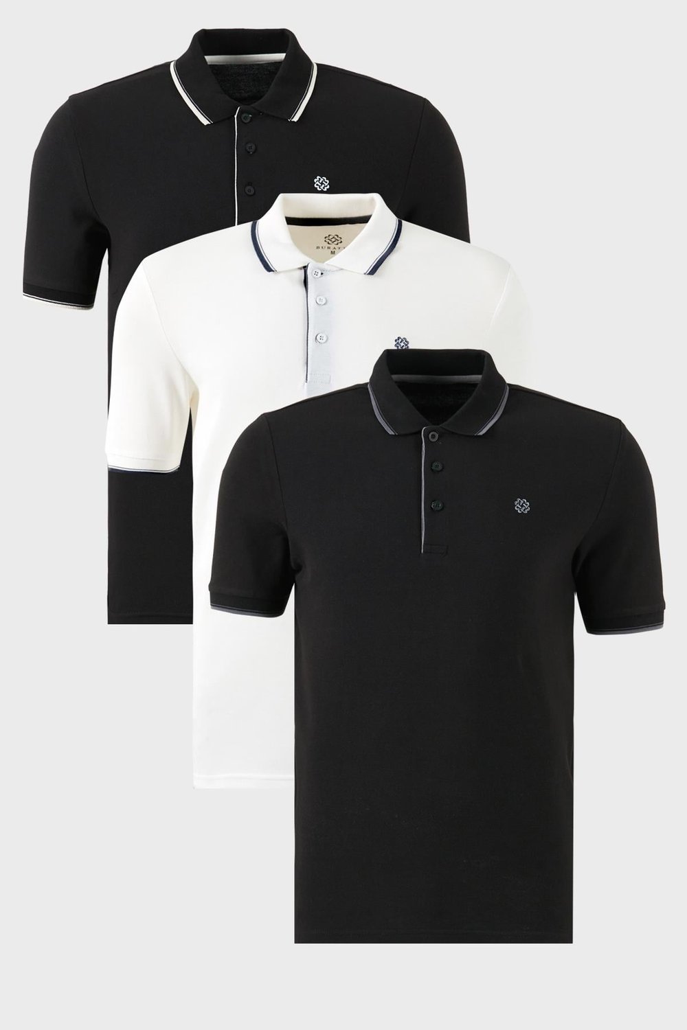 Buratti Pamuklu Slim Fit Şerit Detaylı Düğmeli Polo Yaka 3'lü Paket Erkek T Shirt 5902118S3 SİYAH-BEYAZ-SİYAHBEYAZ