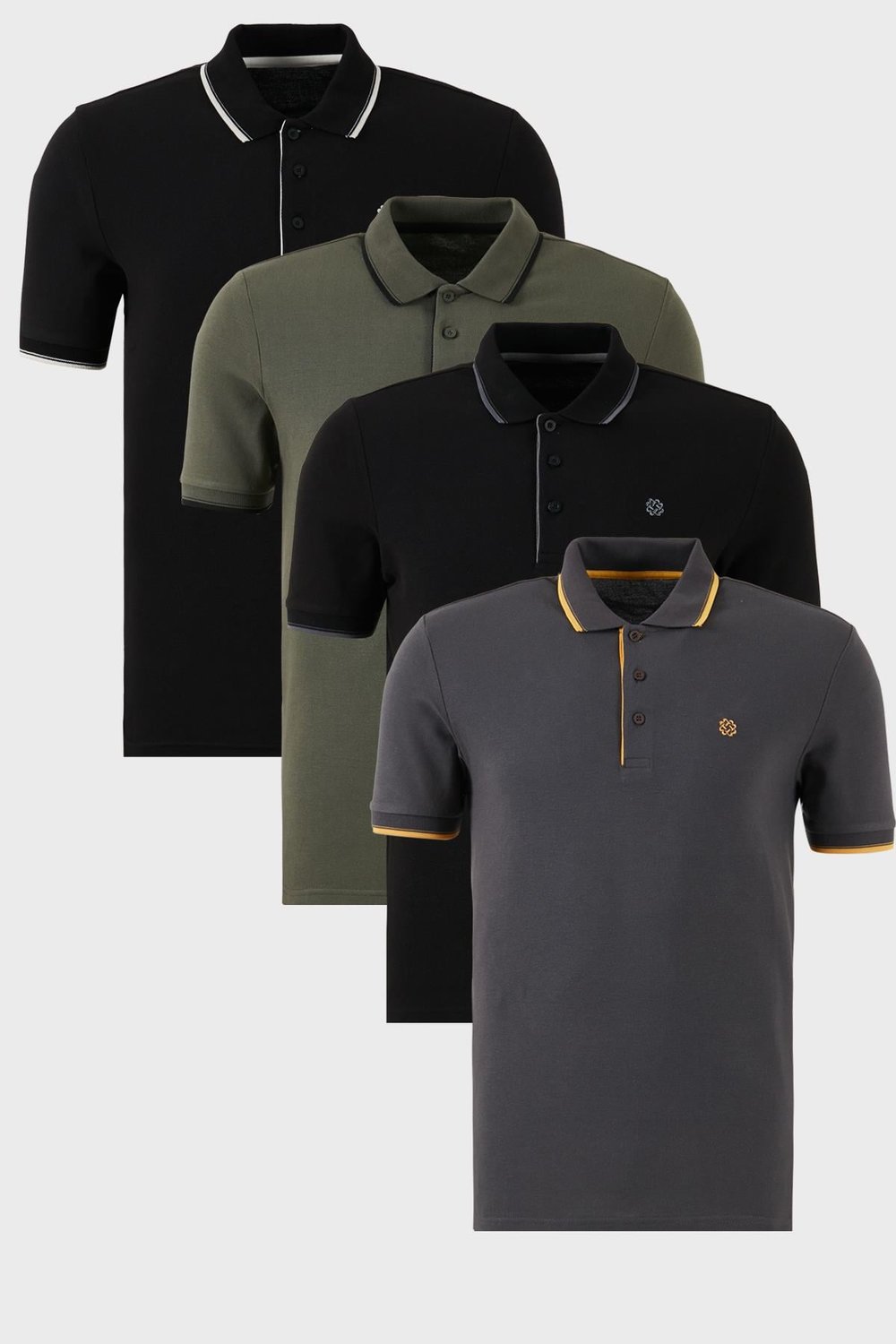 Buratti Pamuklu Slim Fit Şerit Detaylı Düğmeli Polo Yaka 4'lü Paket Erkek T Shirt 5902118S4 SİYAH-ANTRASİT-HAKİ-SİYAHBEYAZ