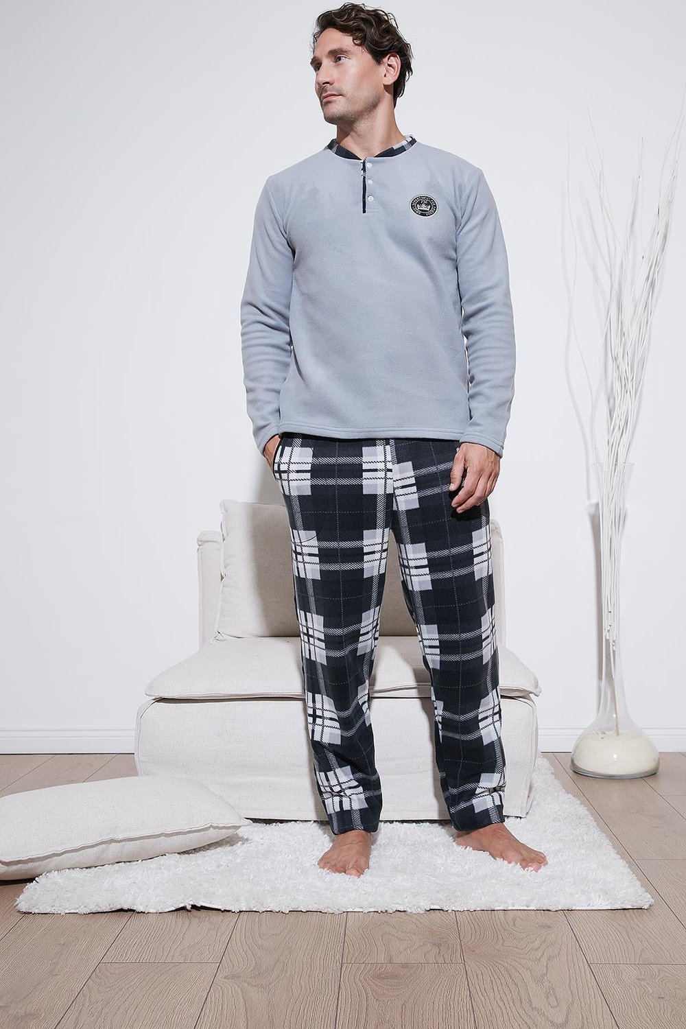 Buratti Regular Fit Bisiklet Yaka Kışlık Yumuşak Dokulu Polar Erkek Pijama Takımı 6096100 GRİ