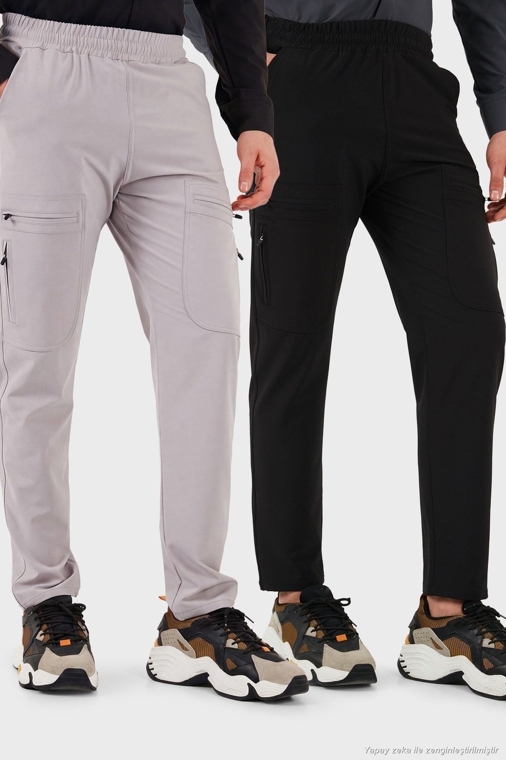 Normal Kalıp Kargo Cepli Lastikli Bel Trekking ve Kurye 2'li Paket Erkek Pantolon 693710S2 SİYAH-GRİ