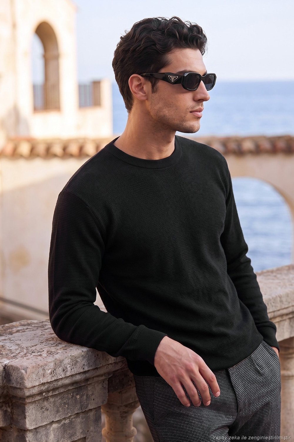 Pamuk Karışımlı Relaxed Fit Bisiklet Yaka Erkek Sweat 5905837 SİYAH