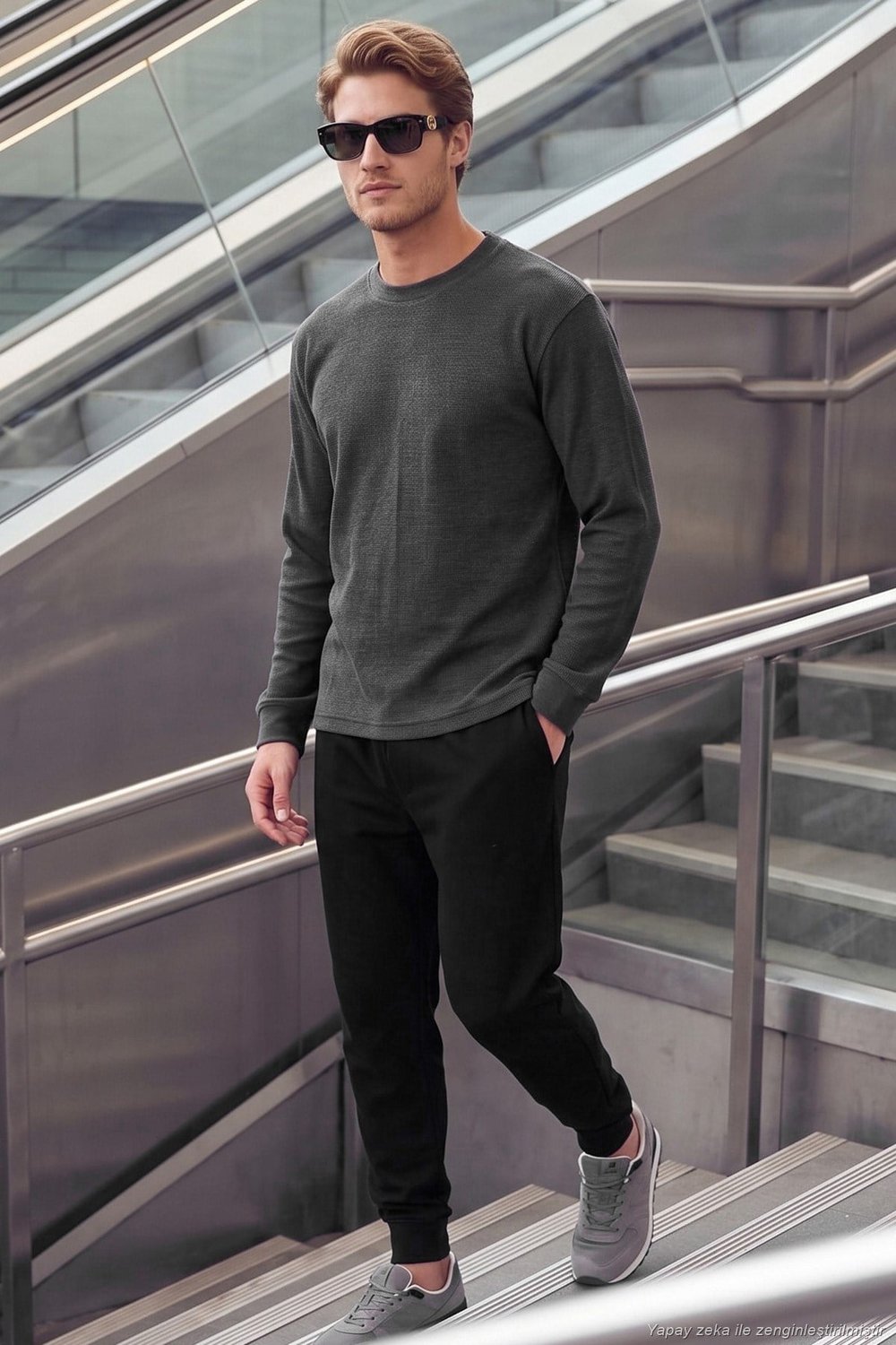 Pamuk Karışımlı Relaxed Fit Bisiklet Yaka Erkek Sweat 5905837 ANTRASİT