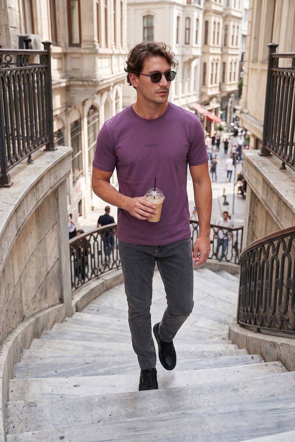 Pamuklu Baskılı Regular Fit Bisiklet Yaka Erkek T Shirt 59020205 MÜRDÜM
