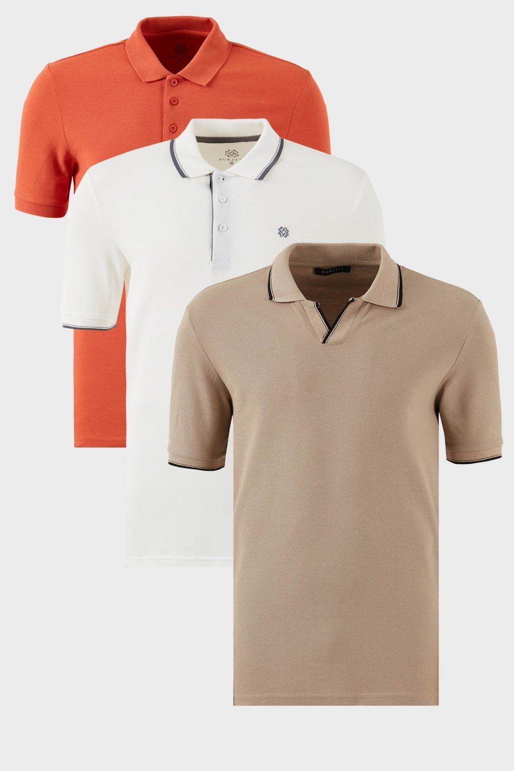 Pamuklu Regular Fit 3'lü Paket Erkek Polo Yaka T Shirt 59029641827S3 Vizon-Beyaz-Tarçın