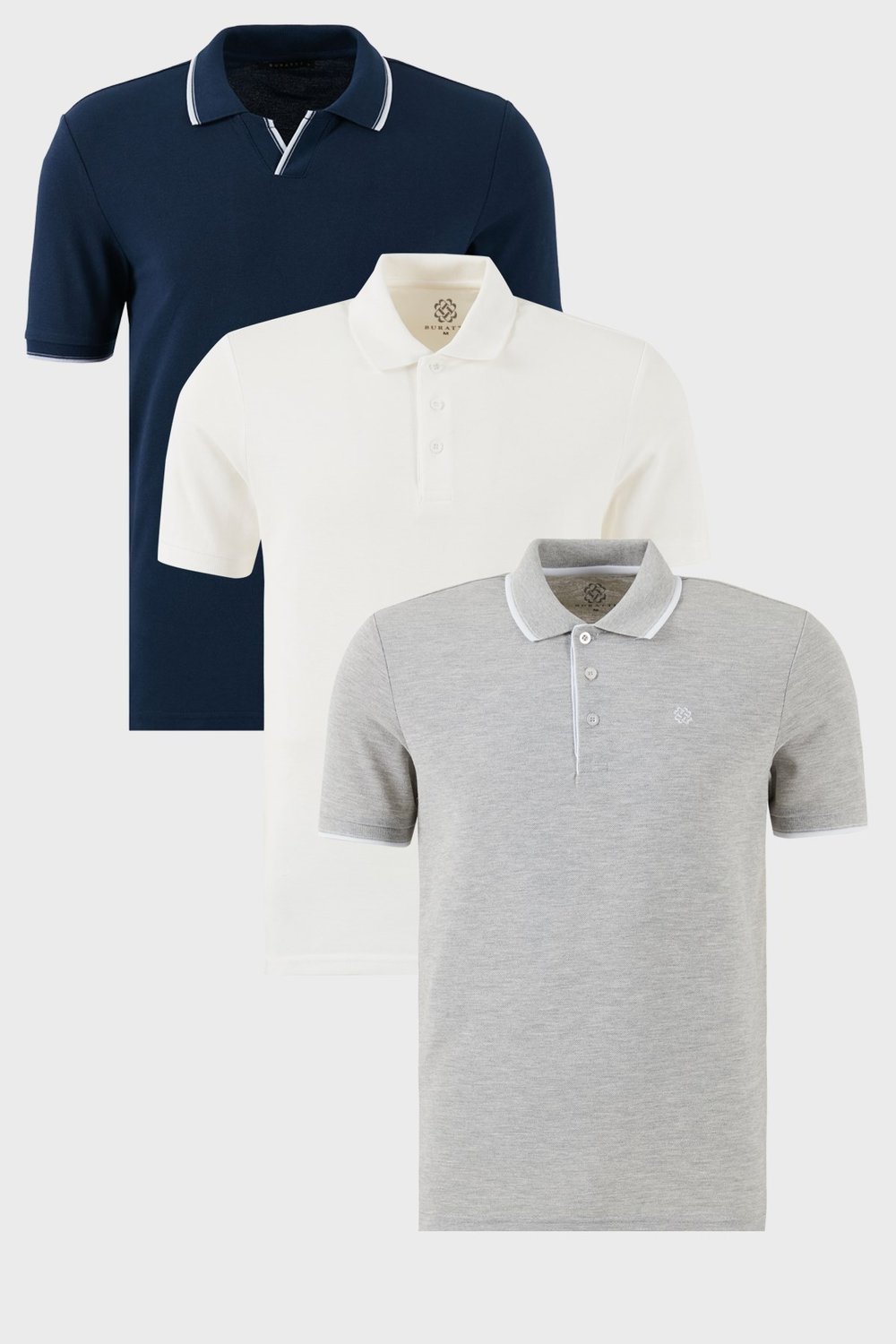 Pamuklu Regular Fit 3'lü Paket Erkek Polo Yaka T Shirt 59029641827S3 İndigo-Gri Melanj-Beyaz