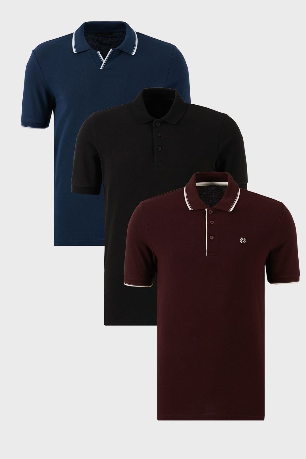 Pamuklu Regular Fit 3'lü Paket Erkek Polo Yaka T Shirt 59029641827S3 İndigo-Vişne-Beyaz-Siyah