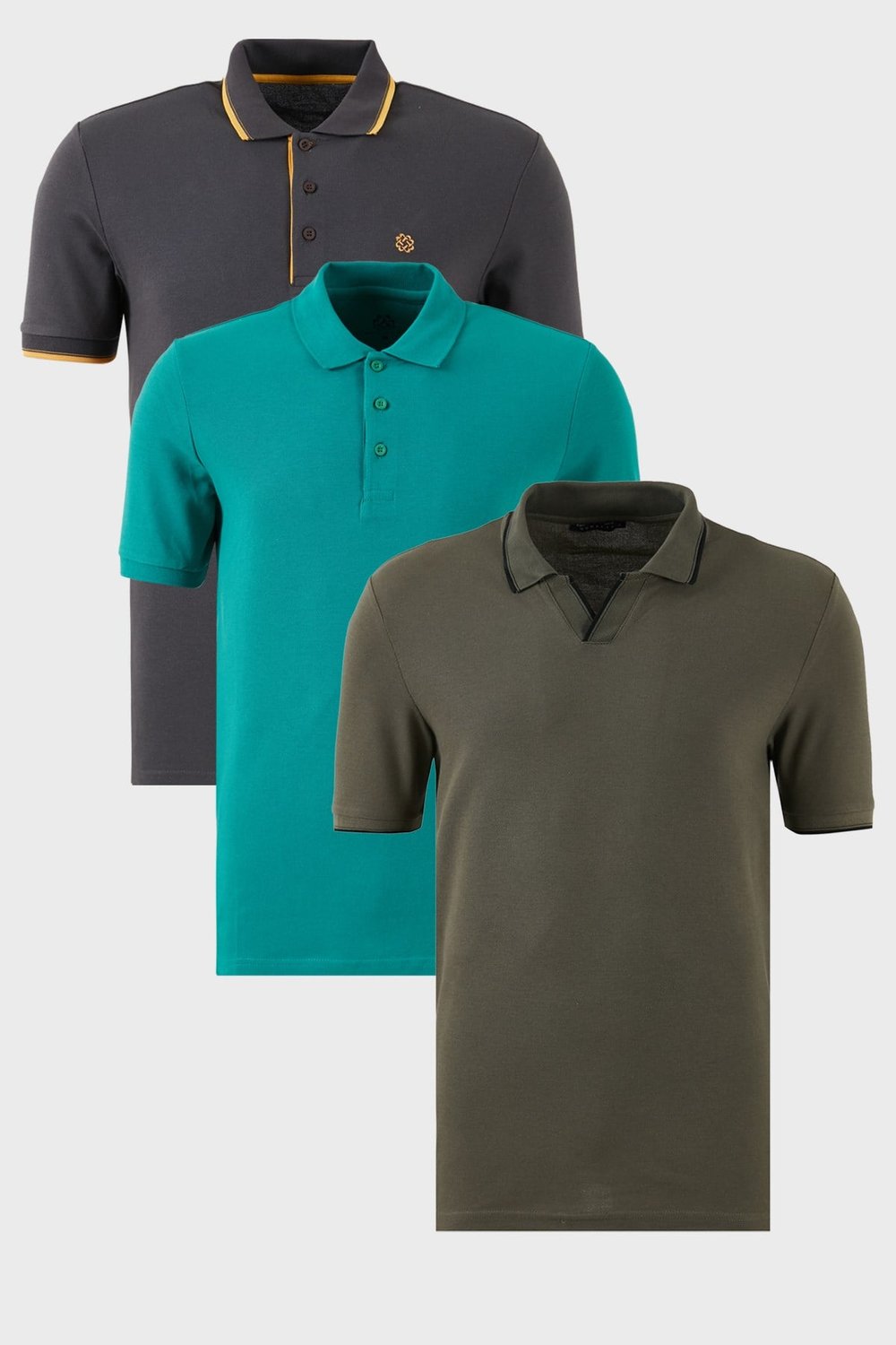 Pamuklu Regular Fit 3'lü Paket Erkek Polo Yaka T Shirt 59029641827S3 Haki-Antrasit-Benetton