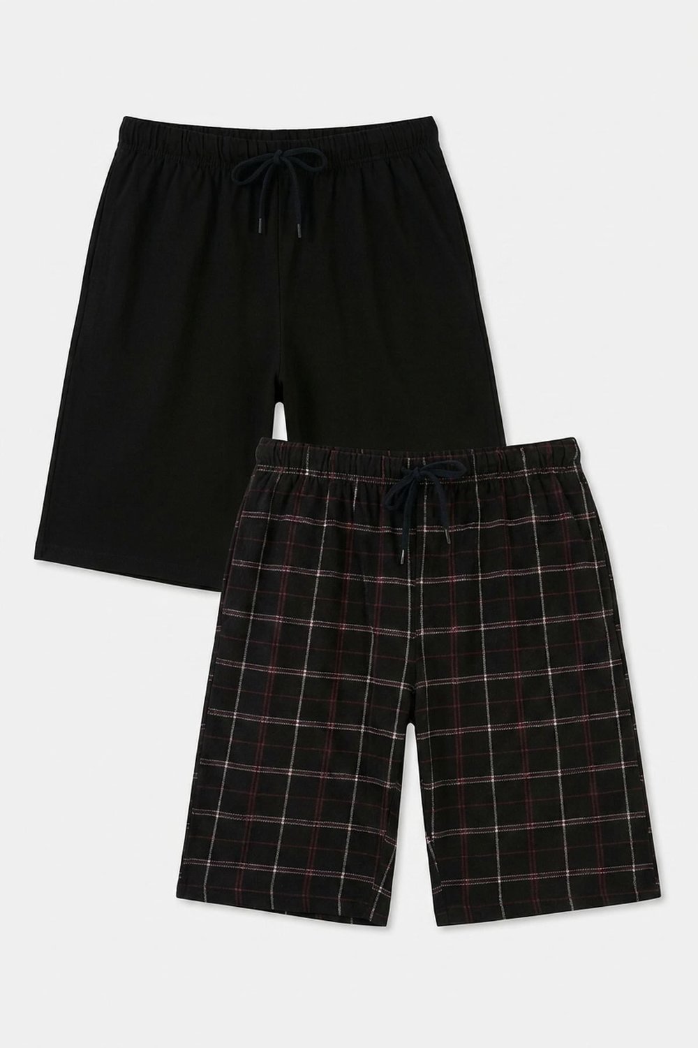 Pamuklu Regular Fit Bağlamalı Cepli 2'li Pijama Paket Erkek Şort 6574004S2 Siyah-Siyah-Bordo