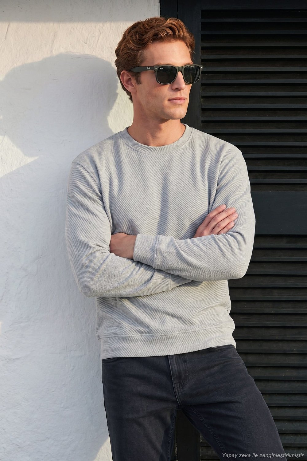Pamuklu Regular Fit Bisiklet Yaka Erkek Sweat 5905965 Kül