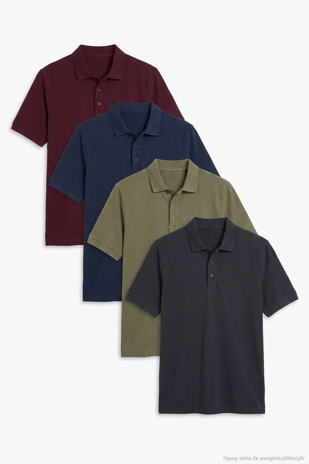 Pamuklu Regular Fit Düğmeli Polo Yaka 4'lü Paket Erkek T Shirt 5902127S4 Vişne-Antrasit-Haki-İndigo