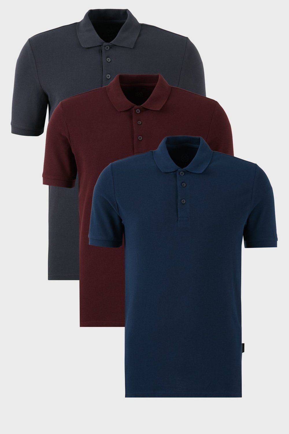 Pamuklu Regular Fit Düğmeli Polo Yaka 3'lü Paket Erkek T Shirt 5902127S3 Vişne-Antrasit-İndigo