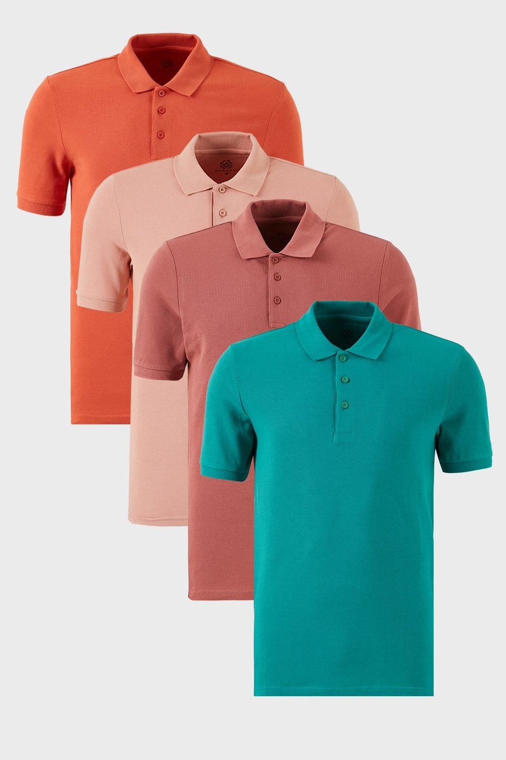 Pamuklu Regular Fit Düğmeli Polo Yaka 4'lü Paket Erkek T Shirt 5902127S4 Tarçın-Pudra-Benetton-Gül