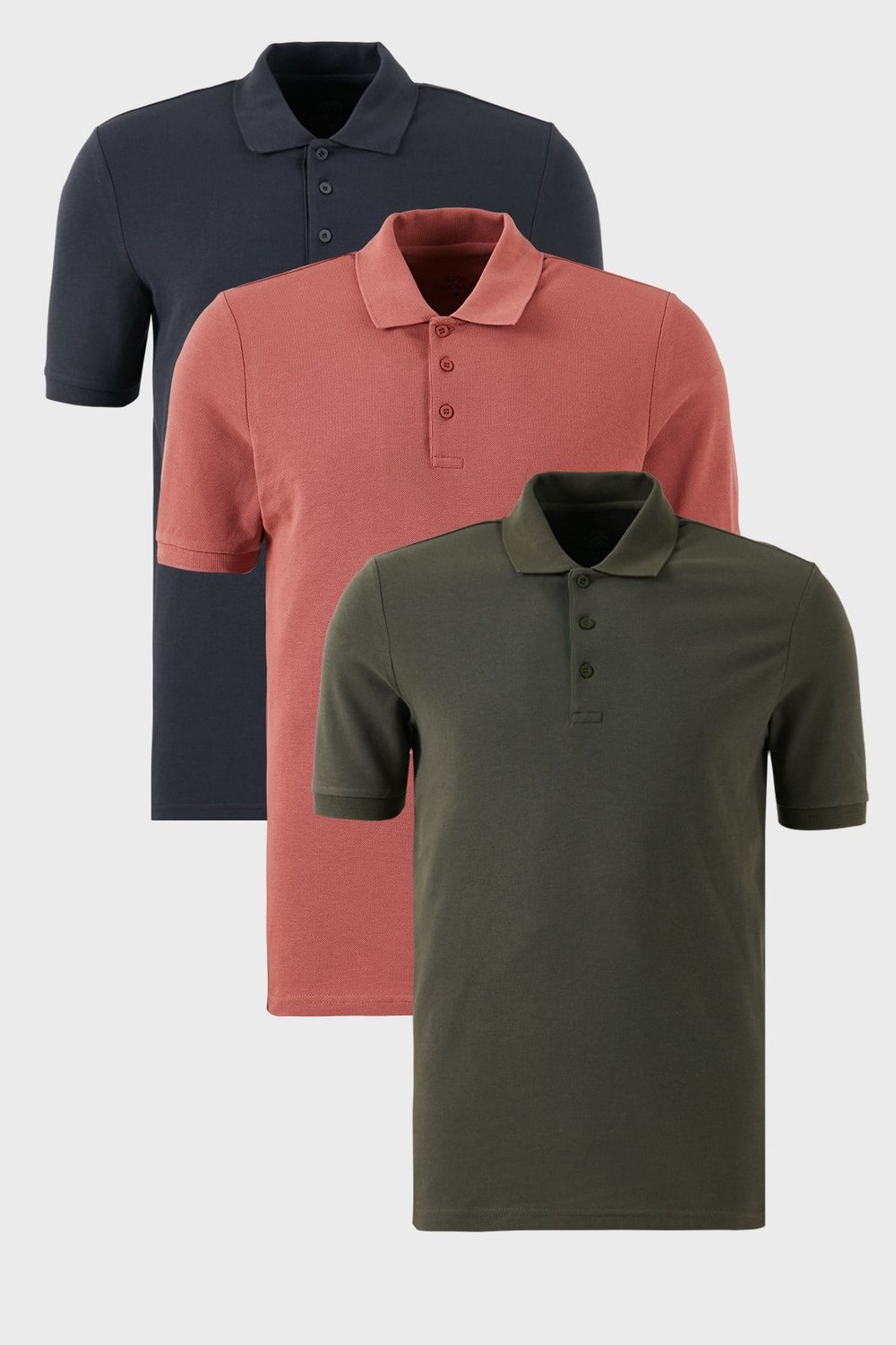 Pamuklu Regular Fit Düğmeli Polo Yaka 3'lü Paket Erkek T Shirt 5902127S3 Antrasit-Haki-Gül