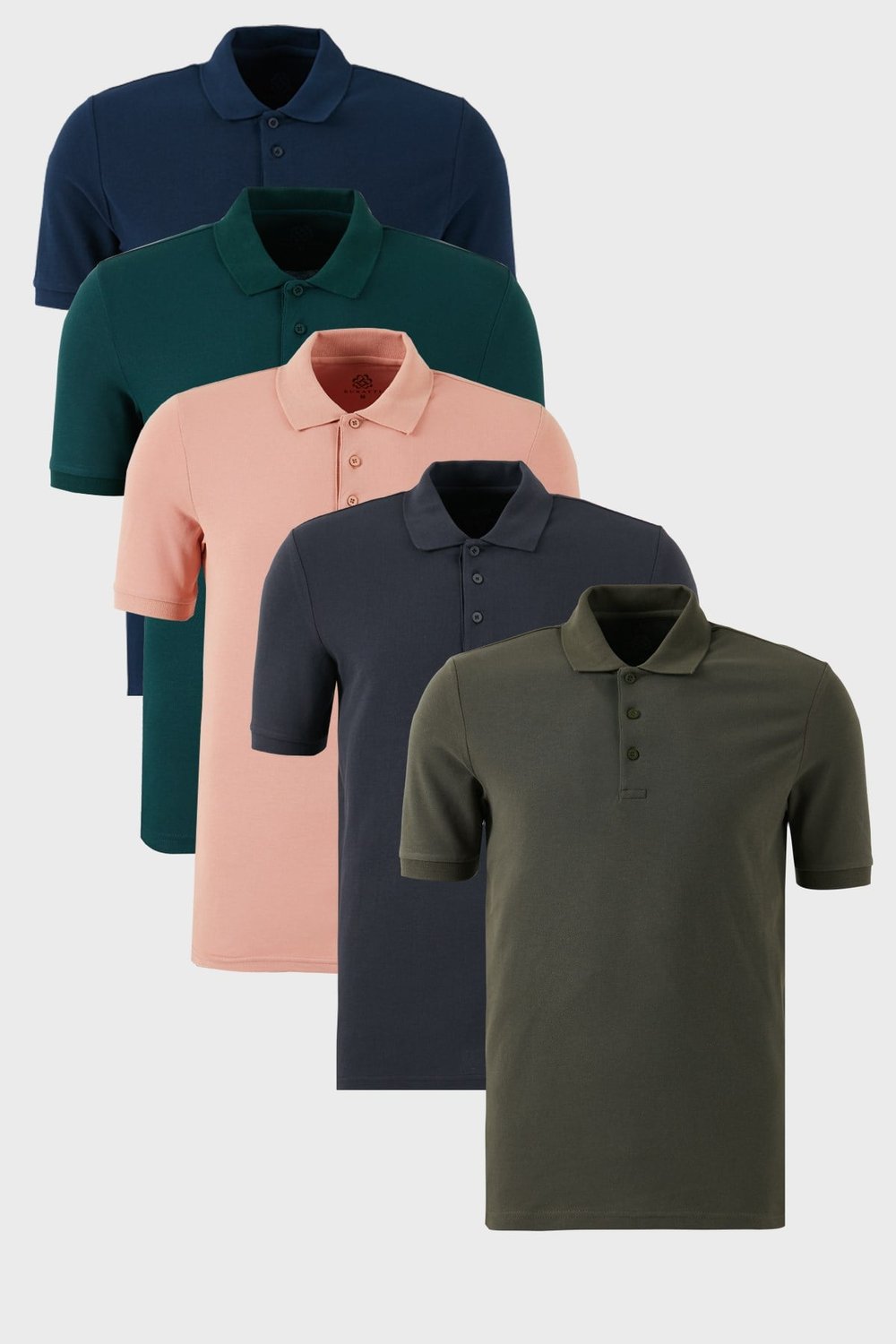 Pamuklu Regular Fit Düğmeli Polo Yaka 5'li Paket Erkek T Shirt 5902127S5 Antrasit-Haki-İndigo-Yeşil-Pudra