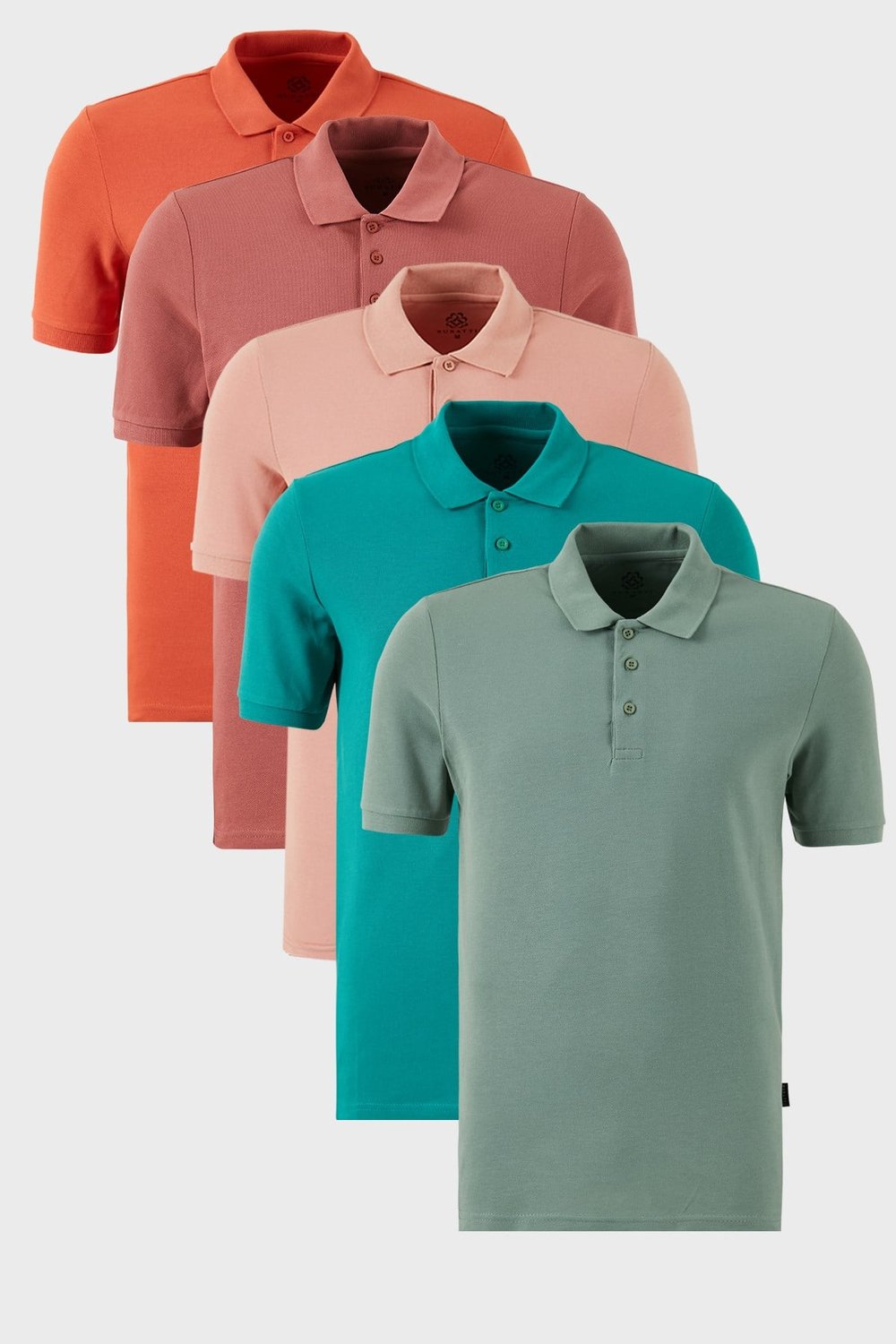 Pamuklu Regular Fit Düğmeli Polo Yaka 5'li Paket Erkek T Shirt 5902127S5 Tarçın-Pudra-Benetton-Gül-Elma Yeşili