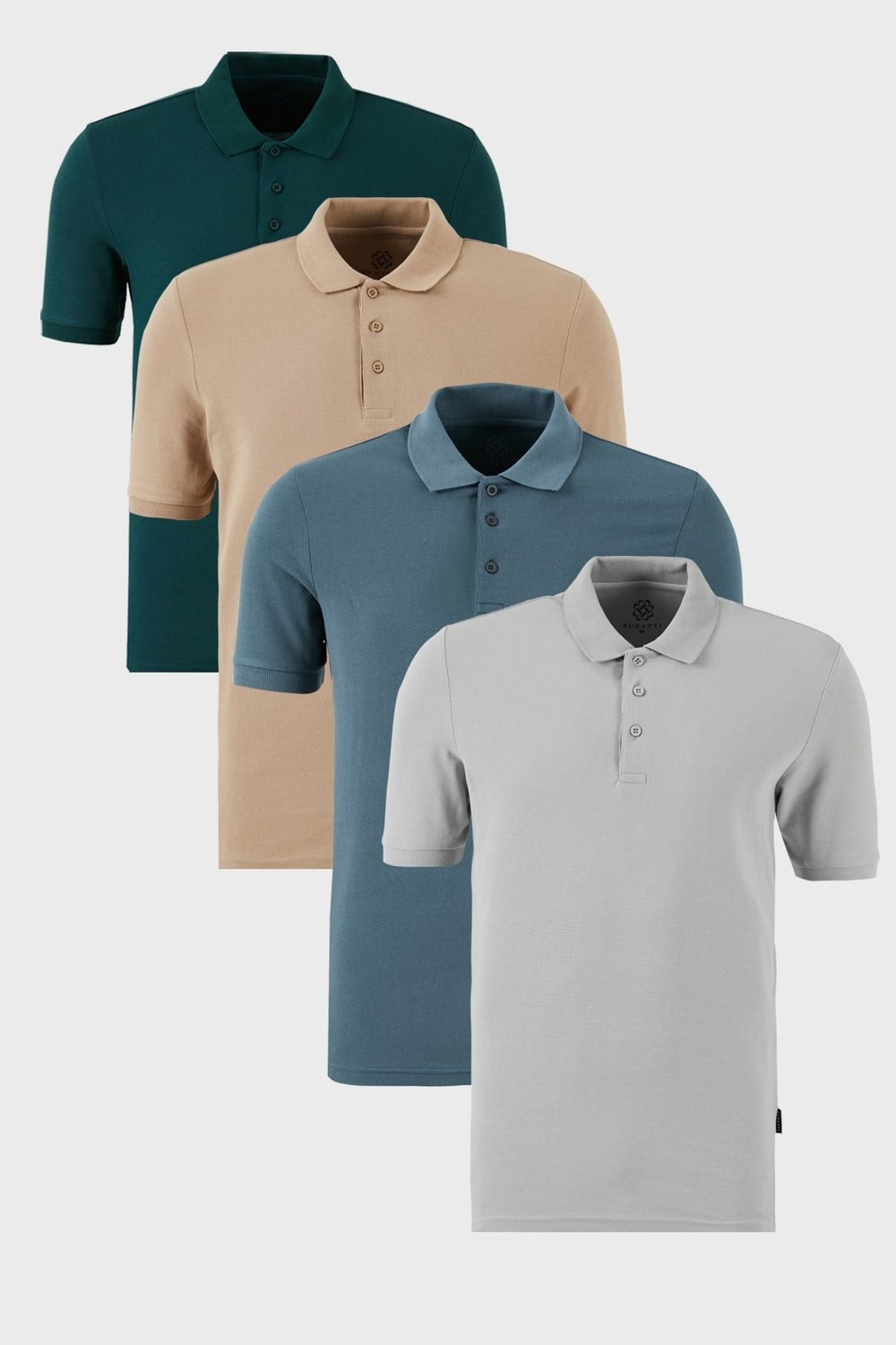 Pamuklu Regular Fit Düğmeli Polo Yaka 4'lü Paket Erkek T Shirt 5902127S4 Yeşil-Kül-Petrol-Vizon