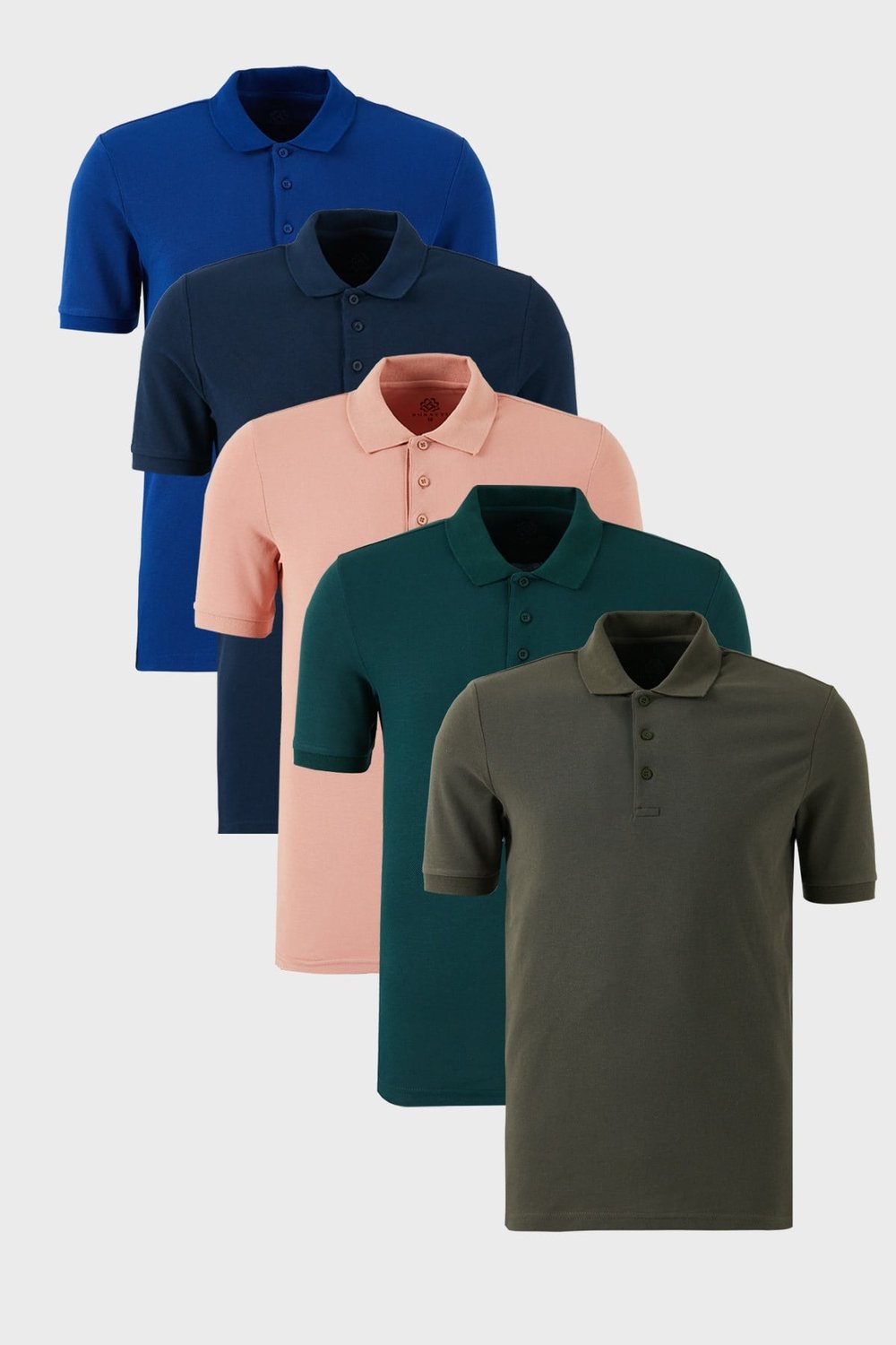 Pamuklu Regular Fit Düğmeli Polo Yaka 5'li Paket Erkek T Shirt 5902127S5 Haki-İndigo-Saks-Yeşil-Pudra