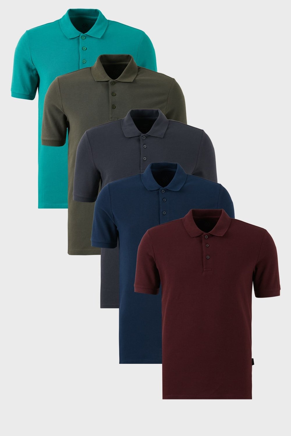 Pamuklu Regular Fit Düğmeli Polo Yaka 5'li Paket Erkek T Shirt 5902127S5 Vişne-Antrasit-Haki-İndigo-Benetton