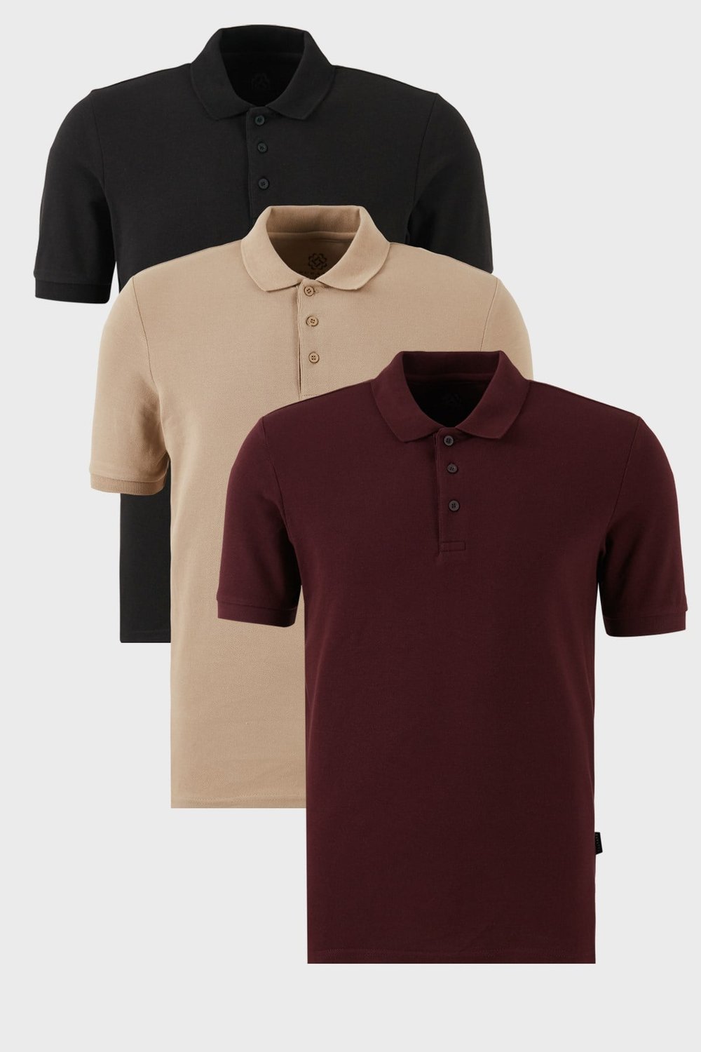 Pamuklu Regular Fit Düğmeli Polo Yaka 3'lü Paket Erkek T Shirt 5902127S3 Siyah-Vişne-Vizon