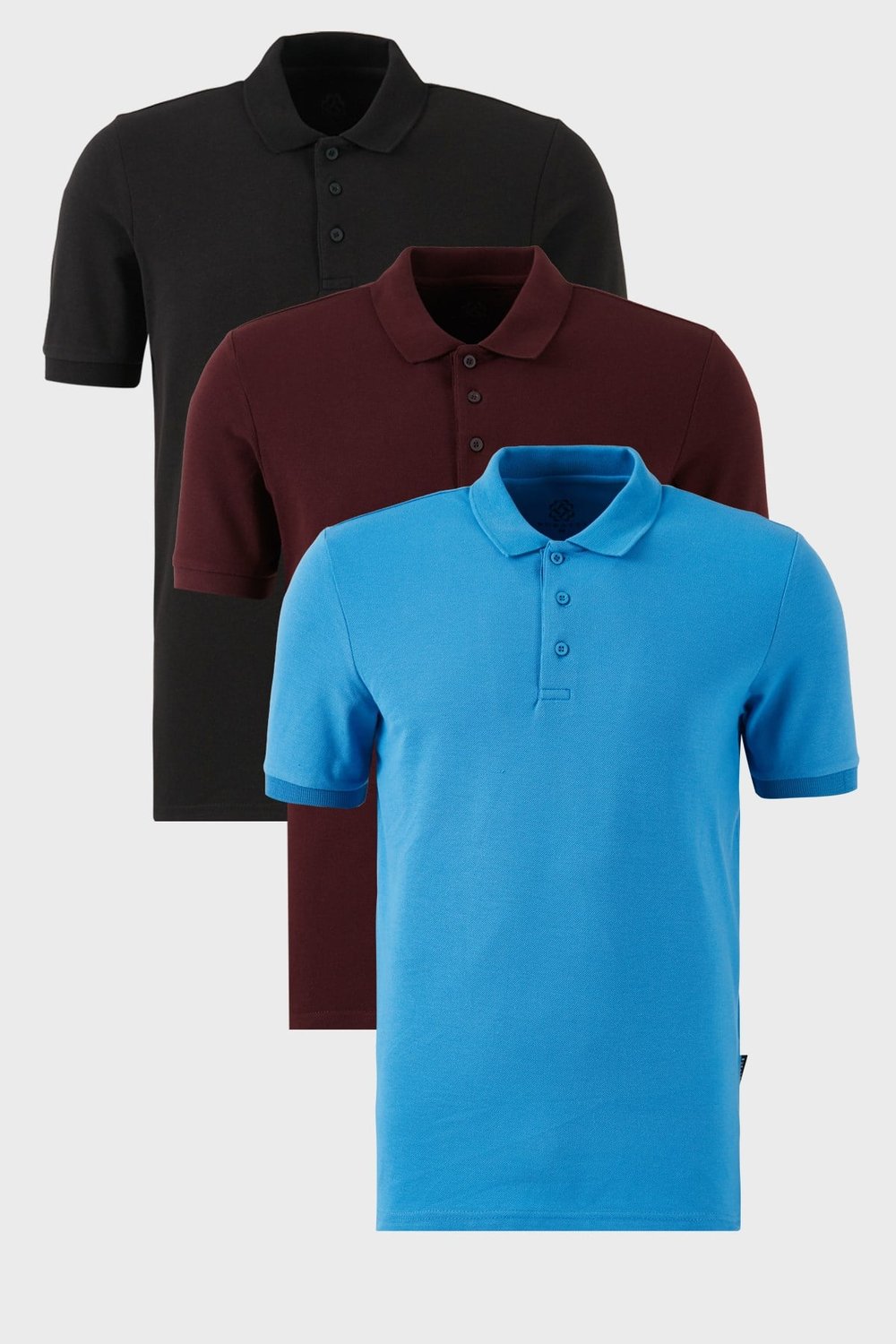 Pamuklu Regular Fit Düğmeli Polo Yaka 3'lü Paket Erkek T Shirt 5902127S3 Siyah-Vişne-Koyu Mavi