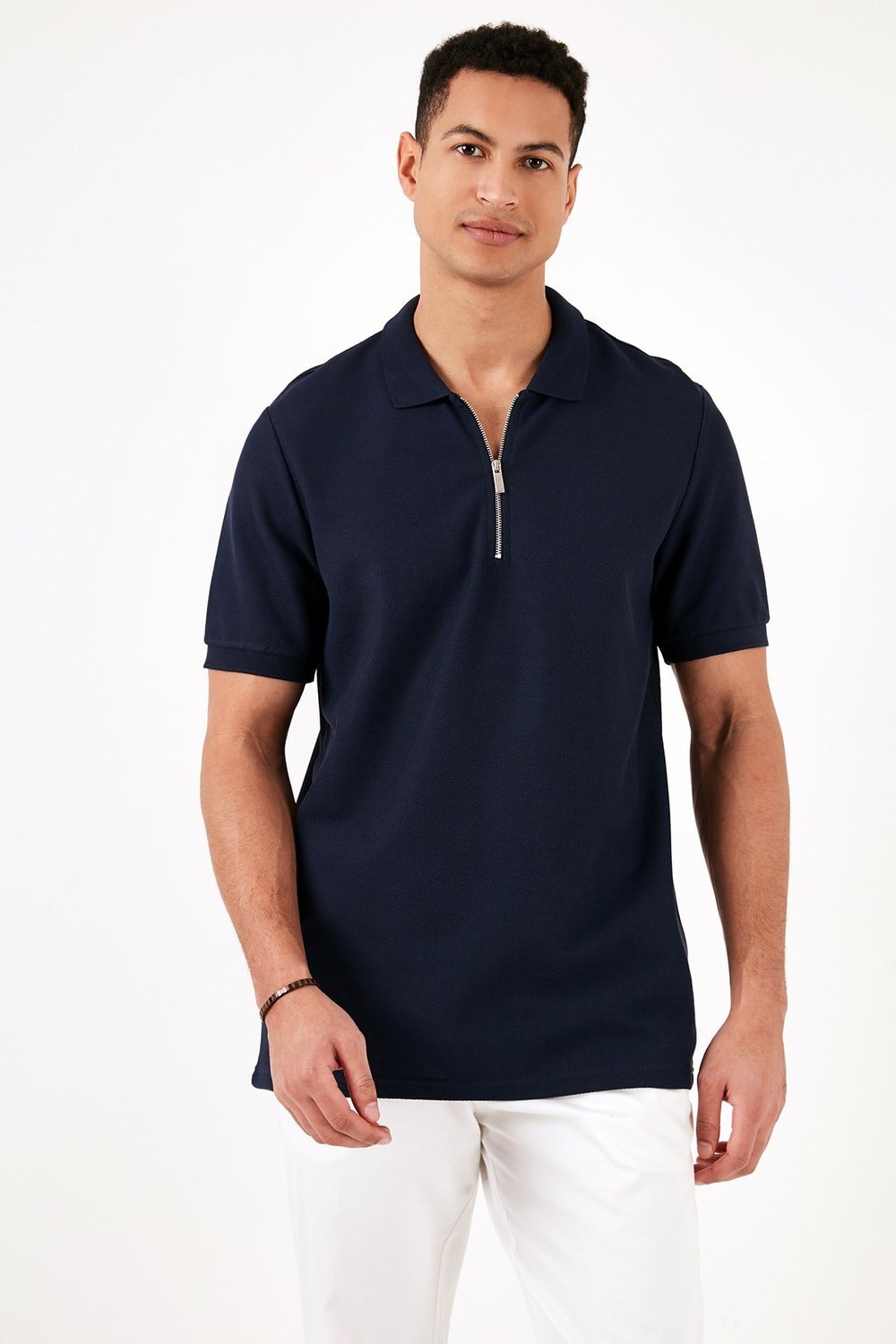 Pamuklu Regular Fit Fermuarlı Erkek Polo Yaka T Shirt 5902434 İNDİGO